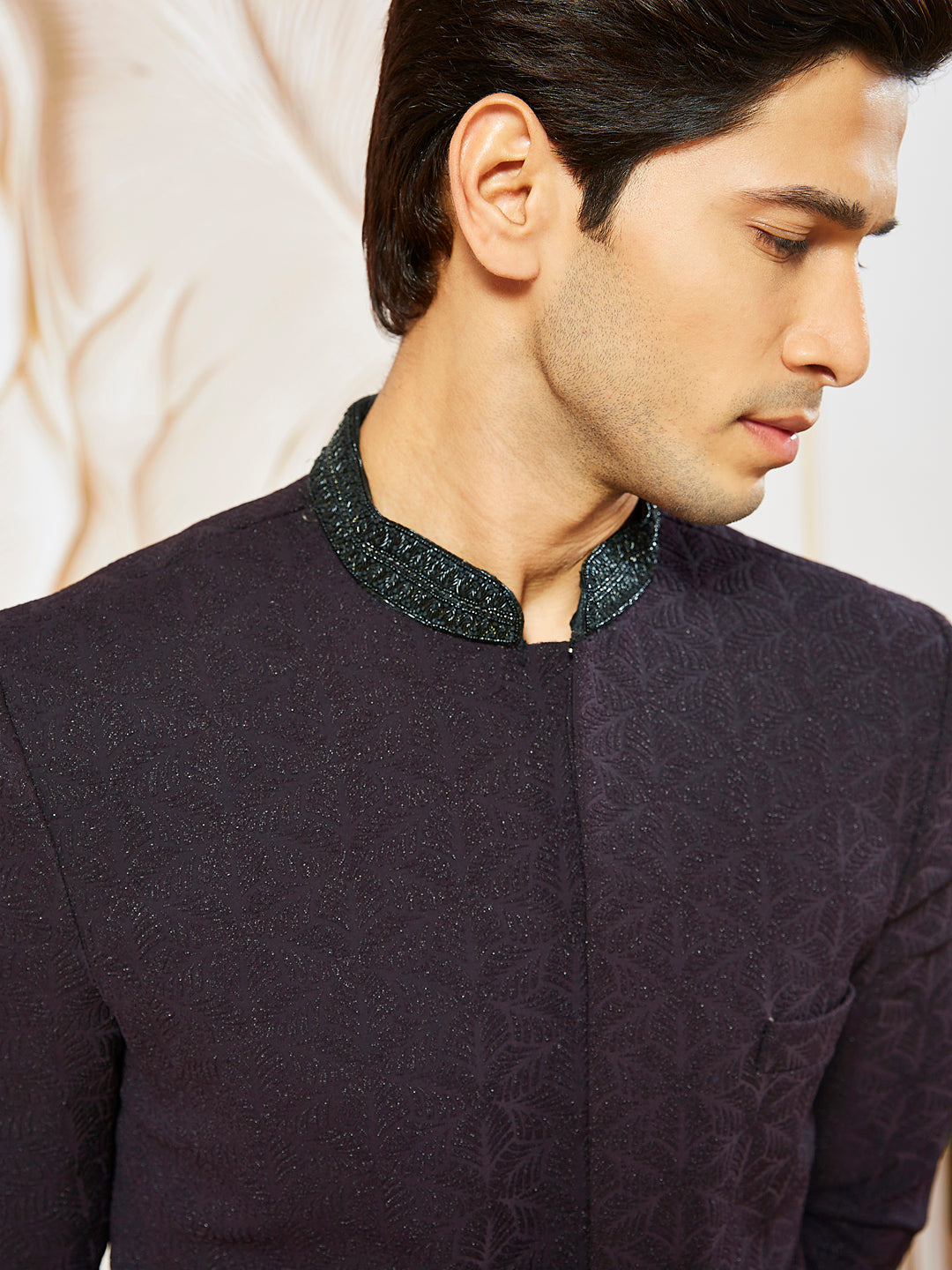 Men's Wine Silk Blend Indo Western