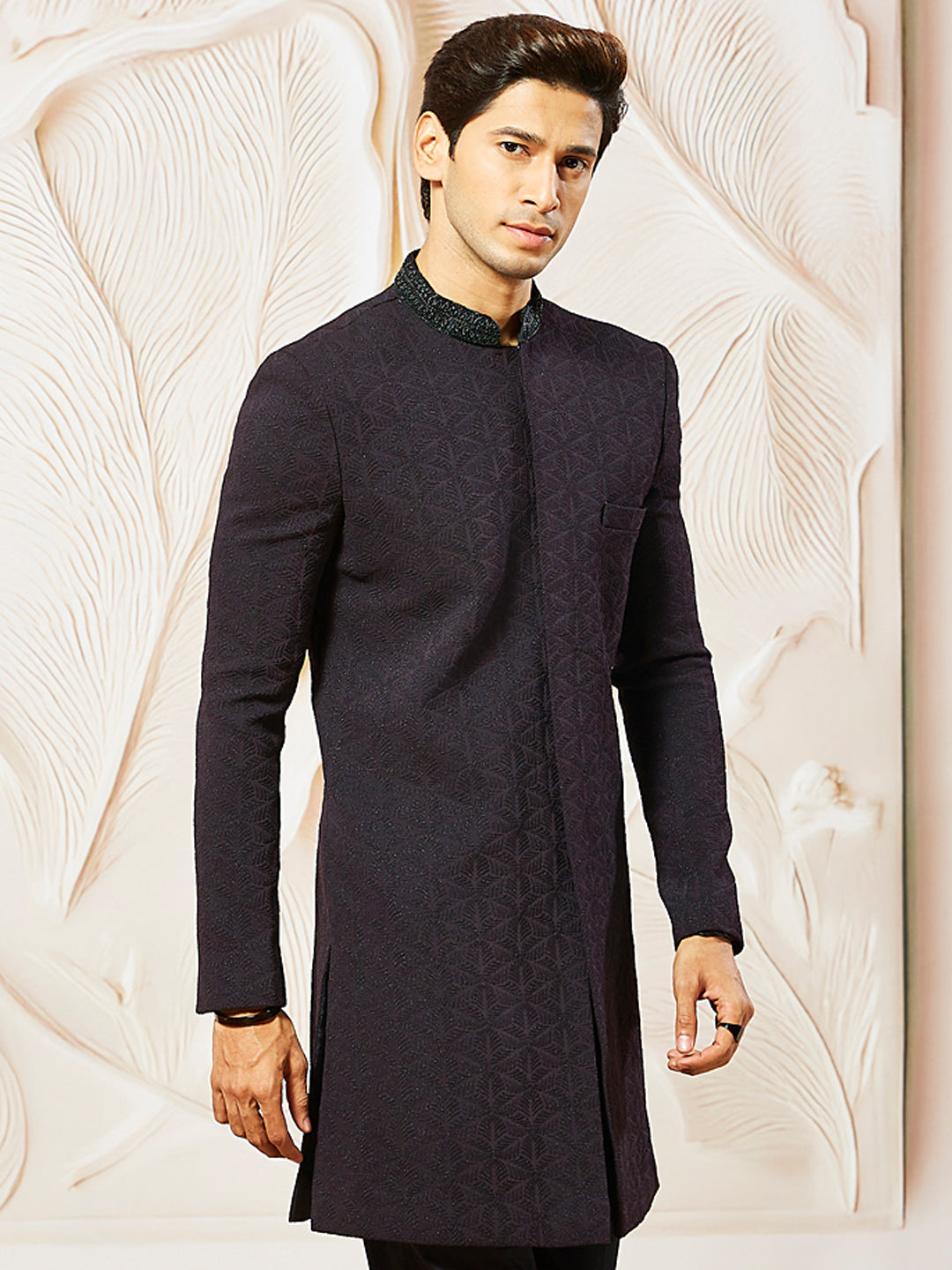 Men's Wine Silk Blend Indo Western