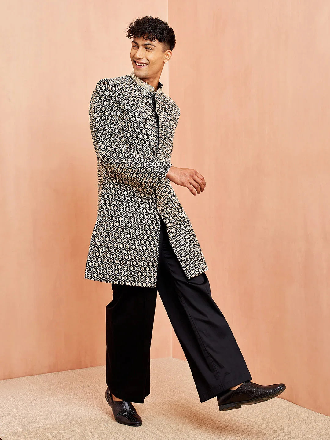 Men's Black Indo-Western with Black Pant Set