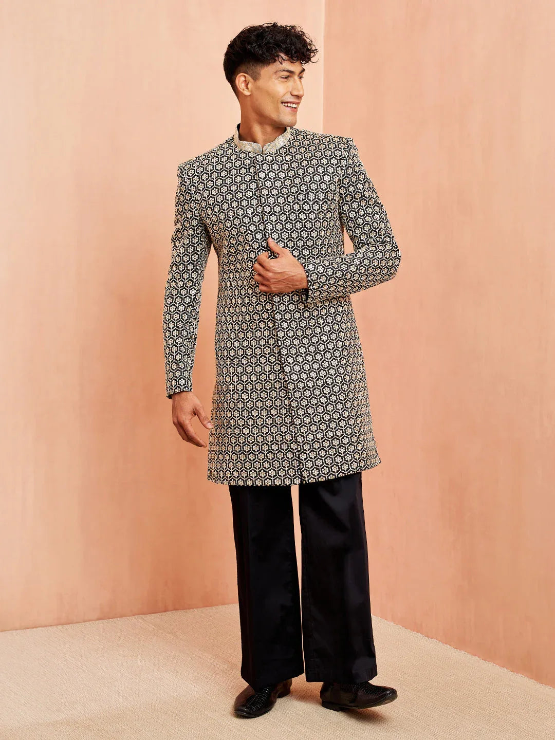 Men's Black Indo-Western with Black Pant Set