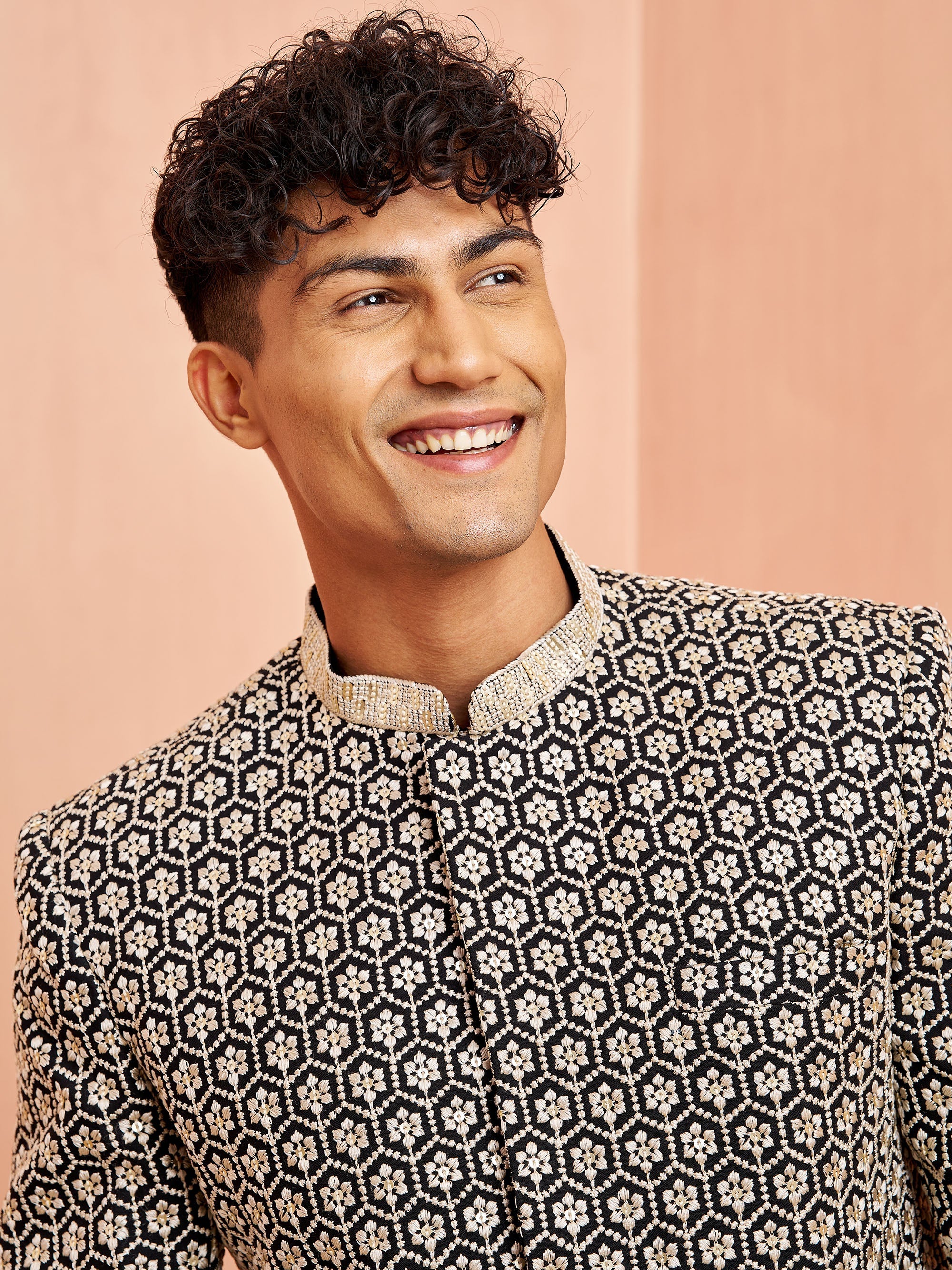 Men's Black Indo-Western with Cream Pant Set