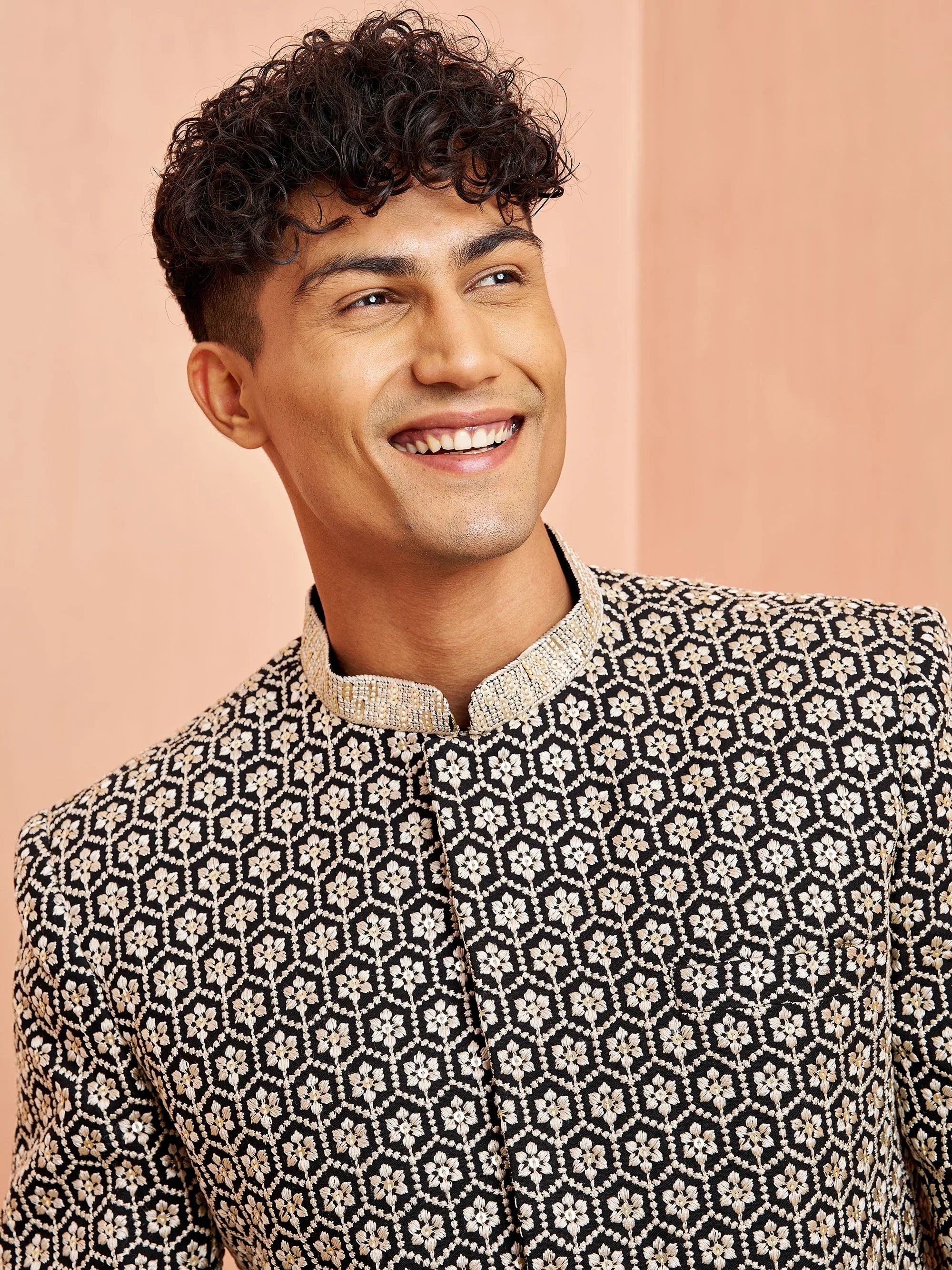 Men's Black Indo-Western with Cream Pant Set