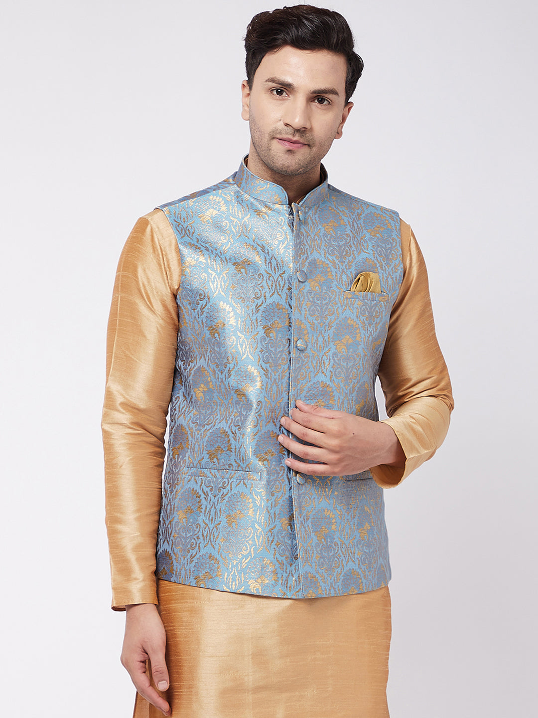 Men's Grey Jacquard Nehru Jacket