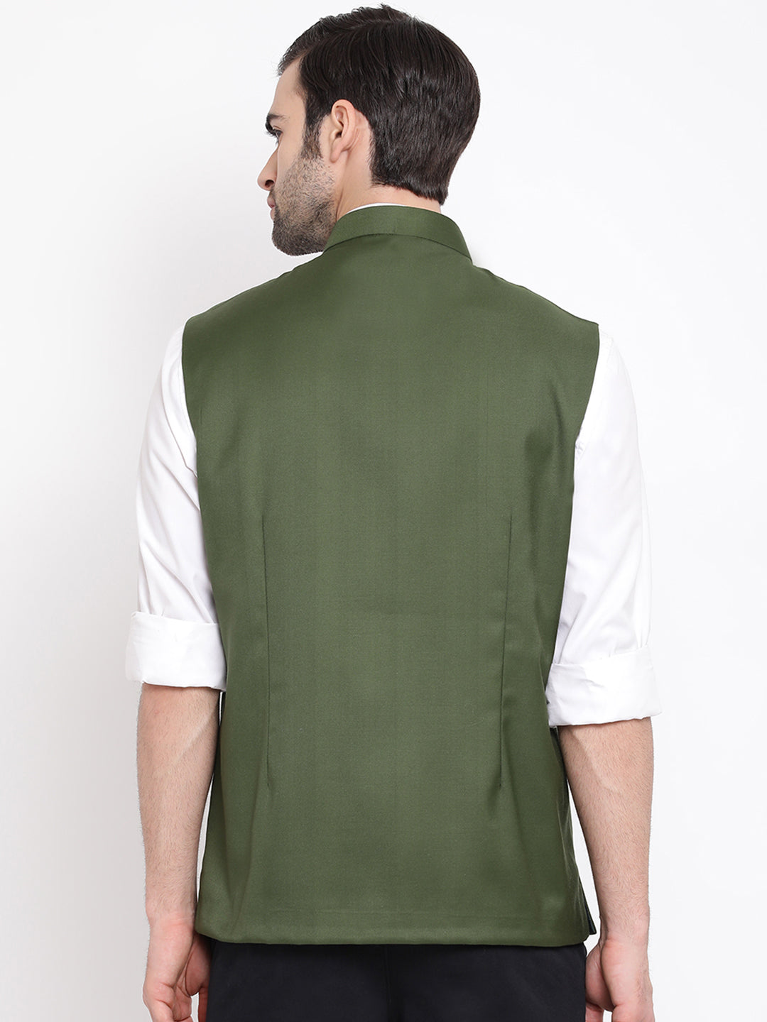 Men's Green Cotton Blend Twill Nehru Jacket