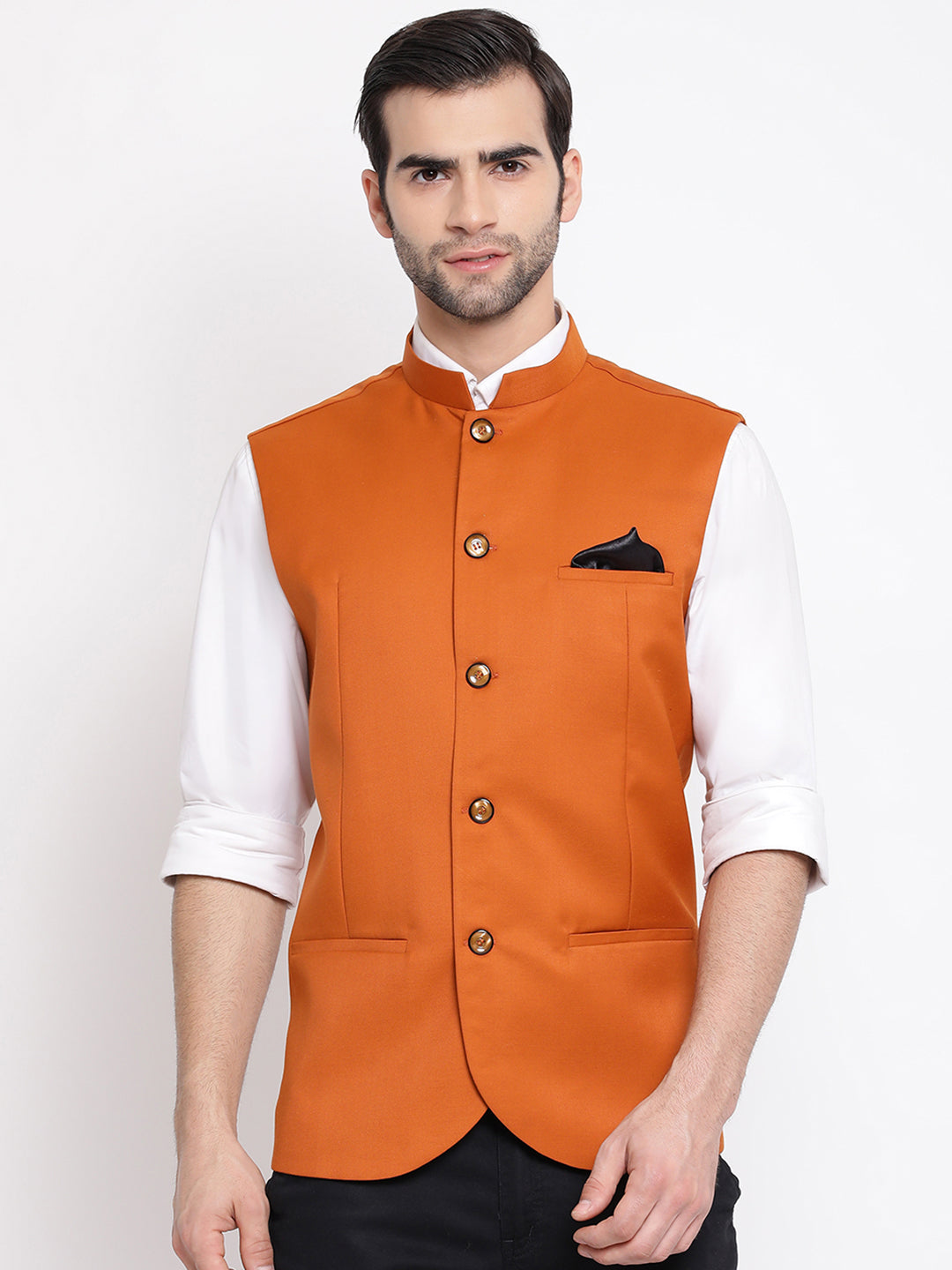 Orange Cotton Blend Twill Nehru Jacket