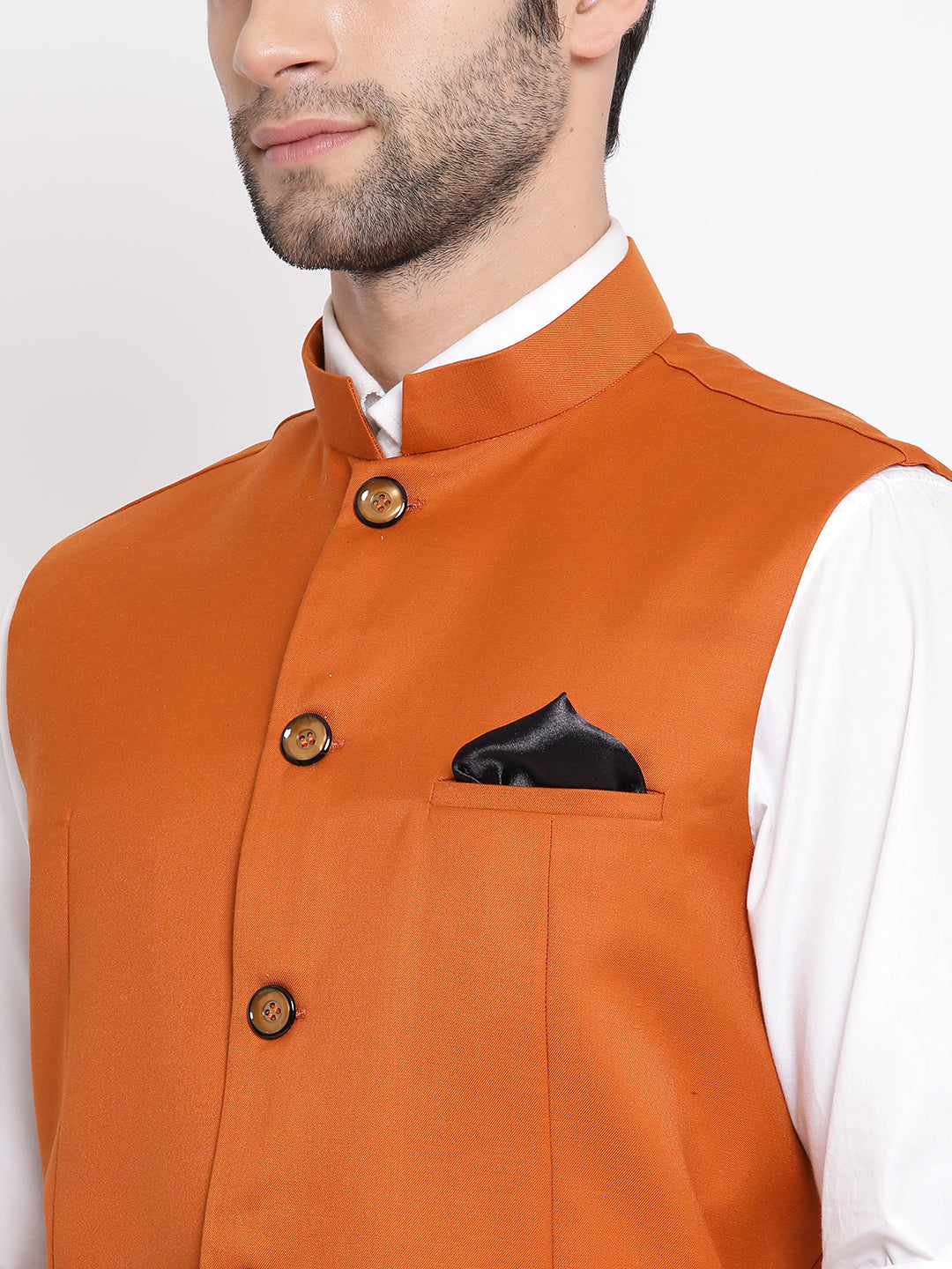 Orange Cotton Blend Twill Nehru Jacket
