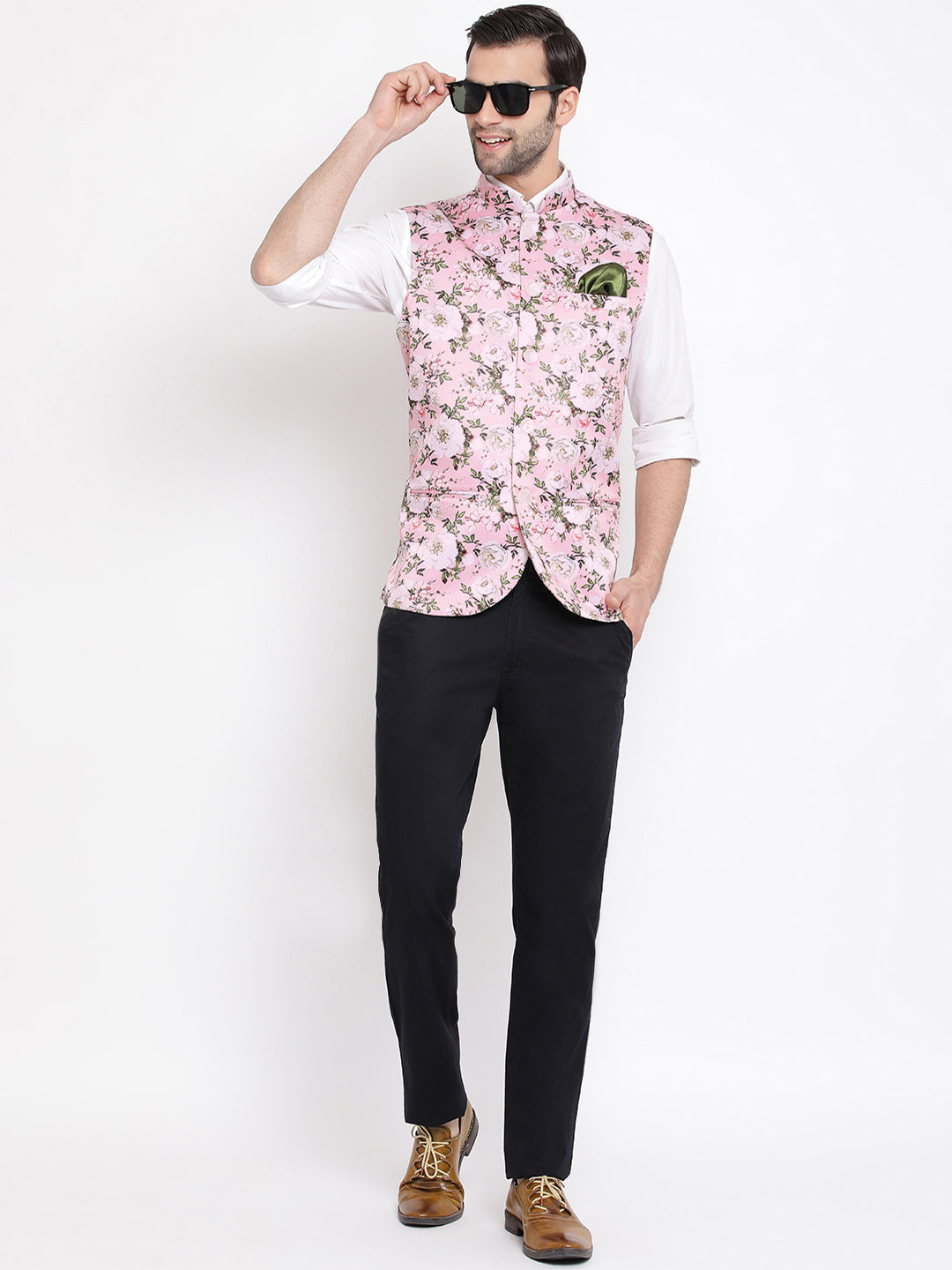 Men's Pink Digital Floral Printed Royal Nehru Jacket