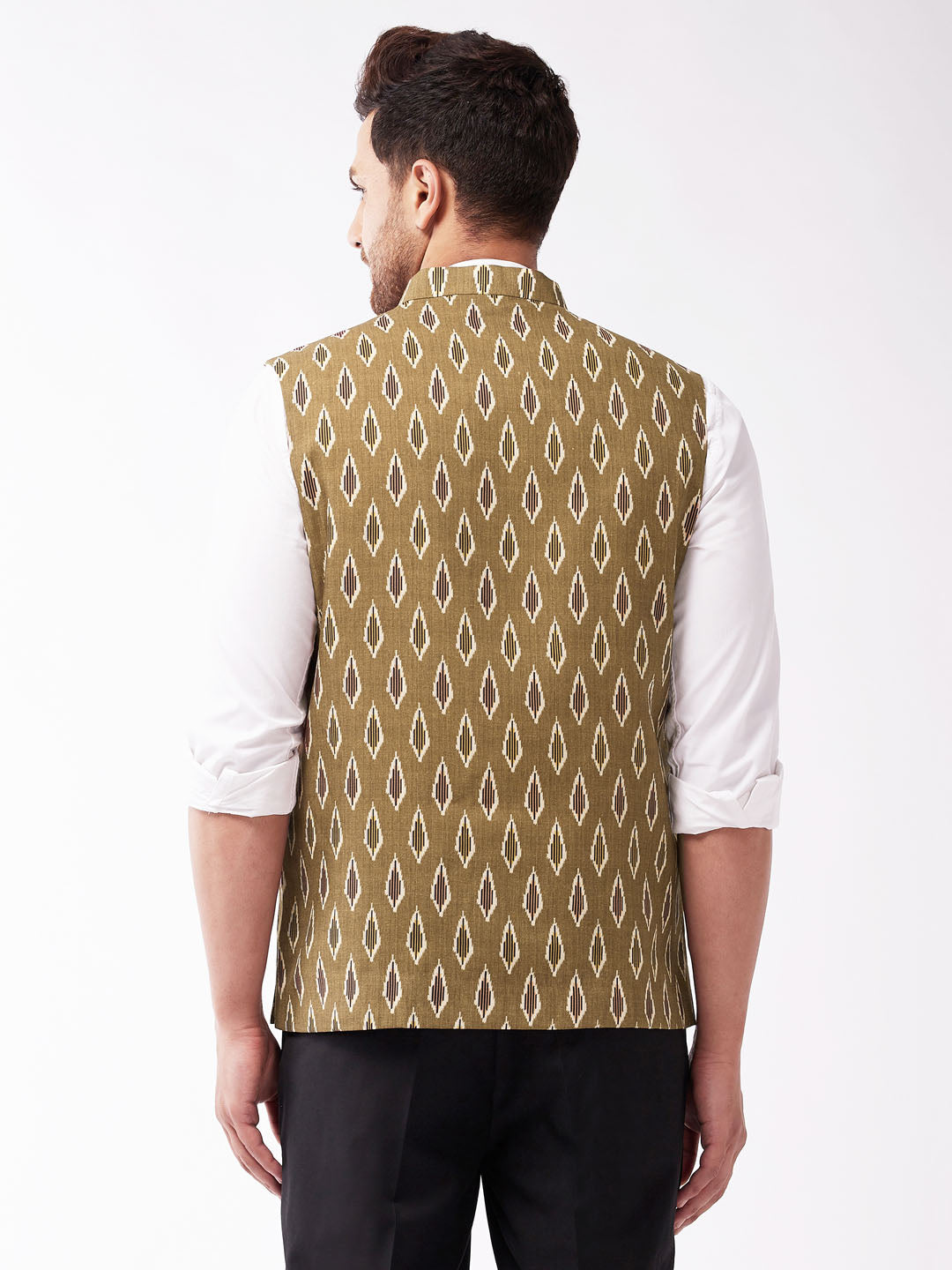 Men's Multicolour-Base-Green Cotton Nehru Jacket