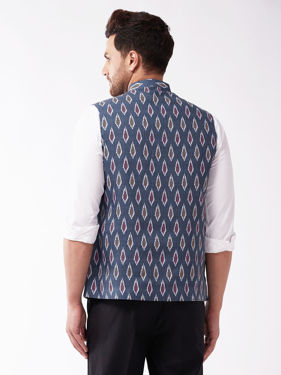 Men's Multicolor -Base-Grey Cotton Blend Nehru Jacket