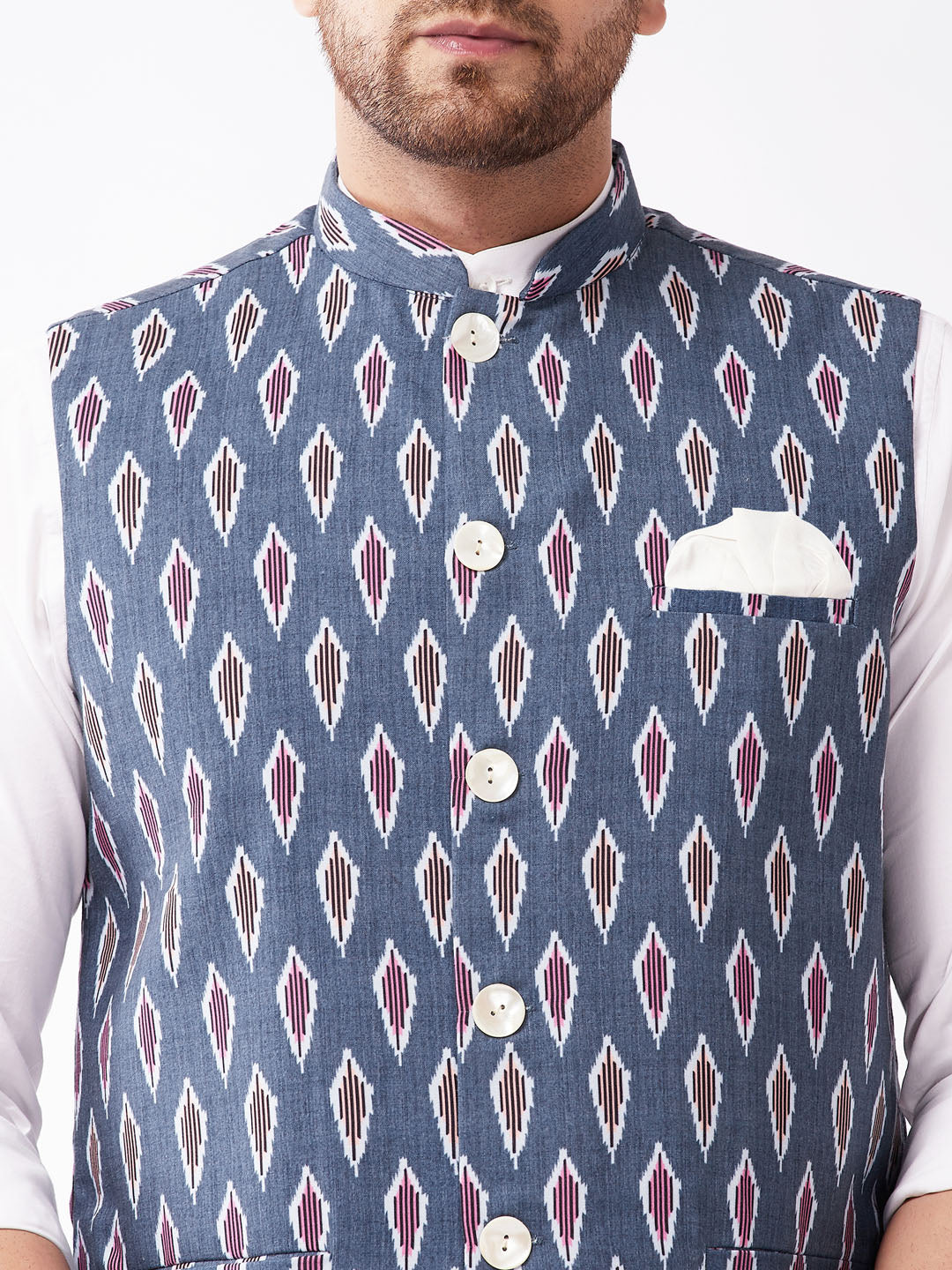 Men's Multicolor -Base-Grey Cotton Blend Nehru Jacket