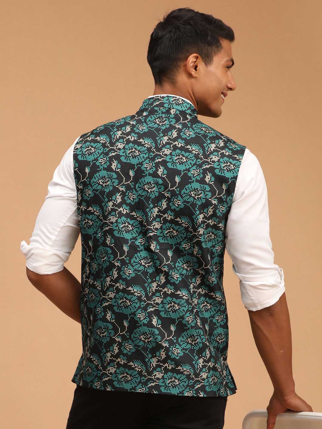 Men's Green Printed Nehru Jacket