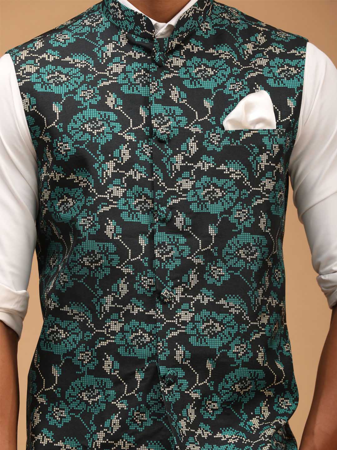 Men's Green Printed Nehru Jacket