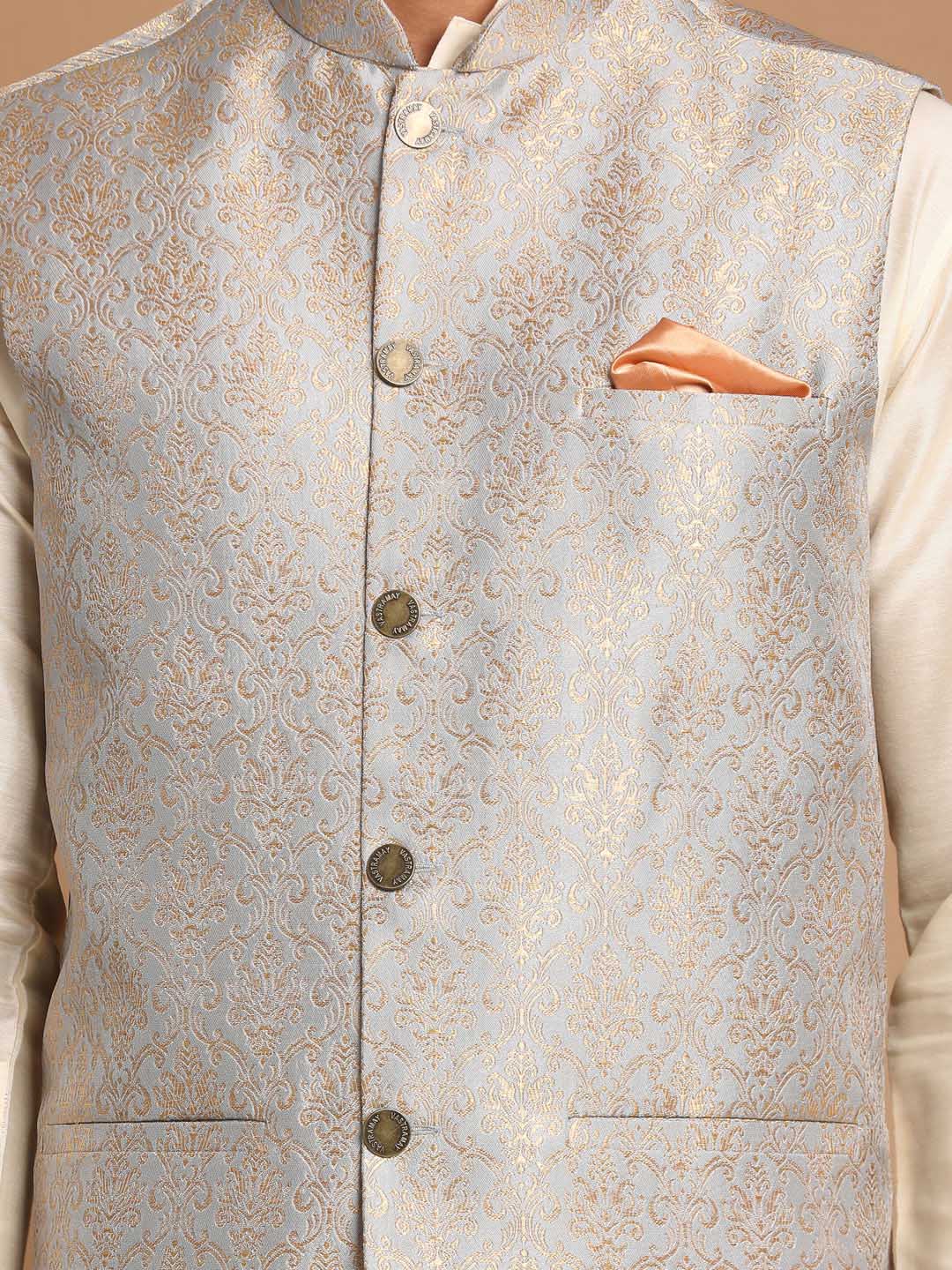 Men's Grey Silk Blend Woven Nehru Jacket