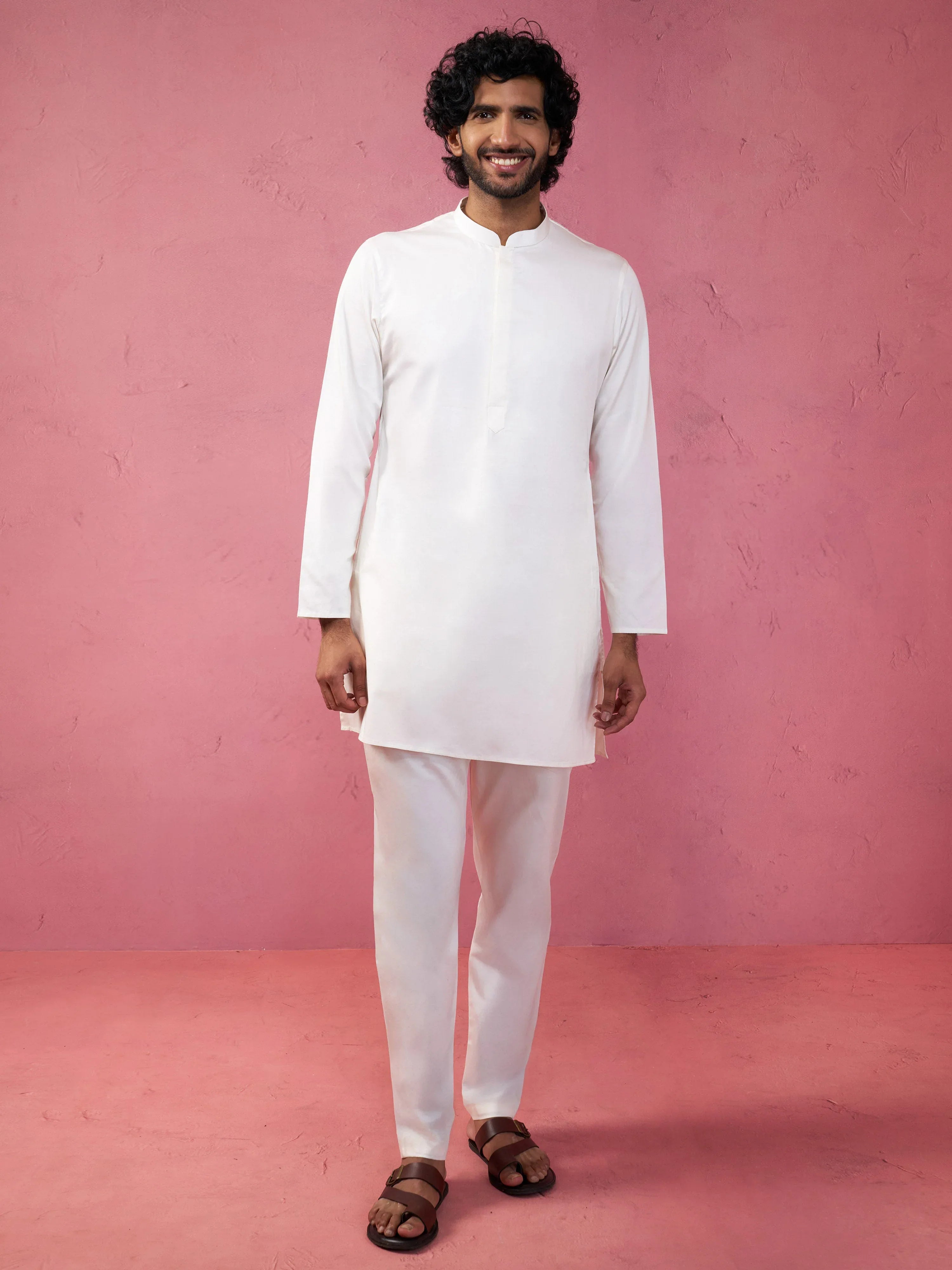 Men's Cream Silk Blend Nehru Jacket Kurta Pyjama Set