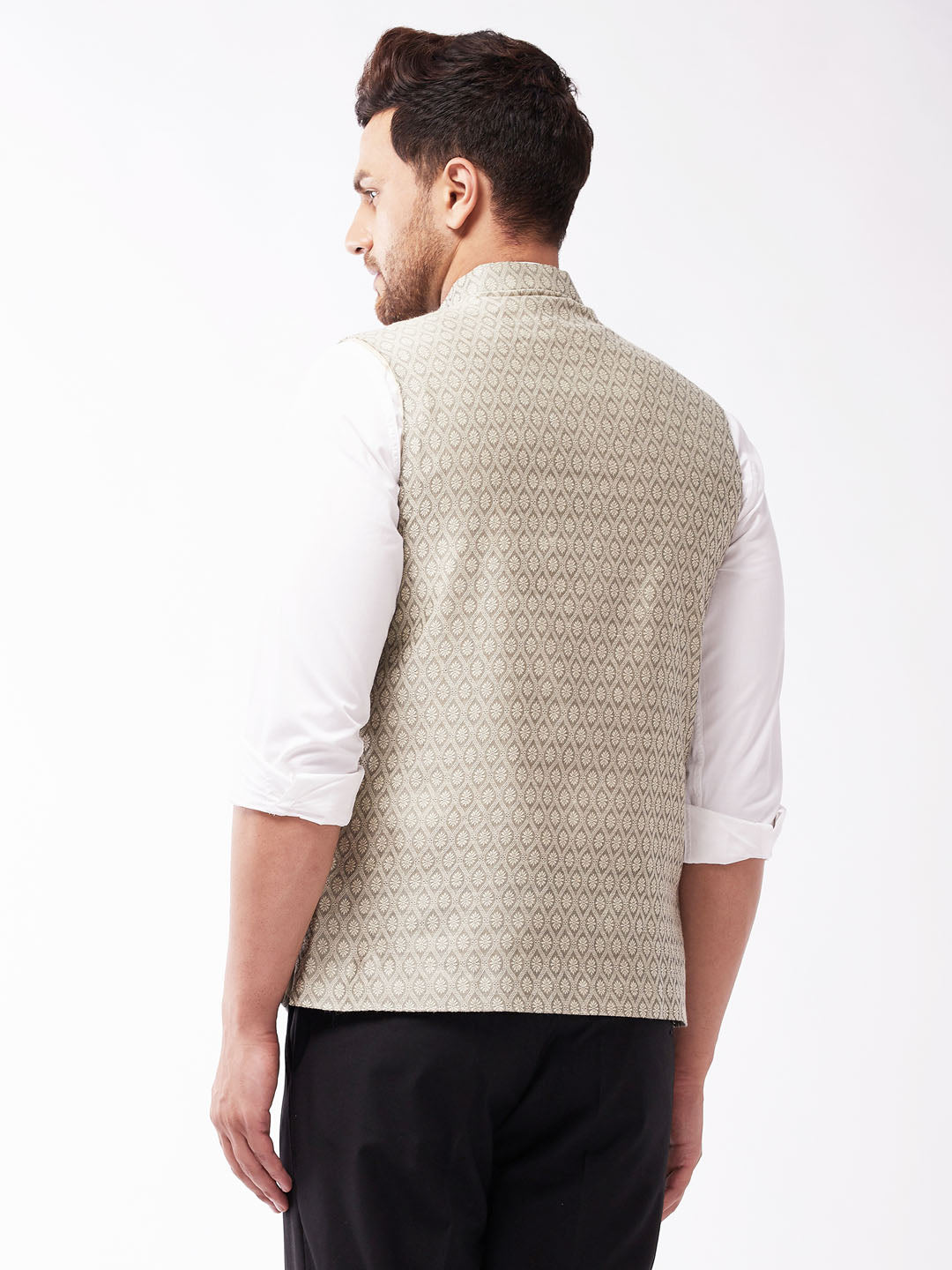Men's Beige Jacquard Nehru Jacket