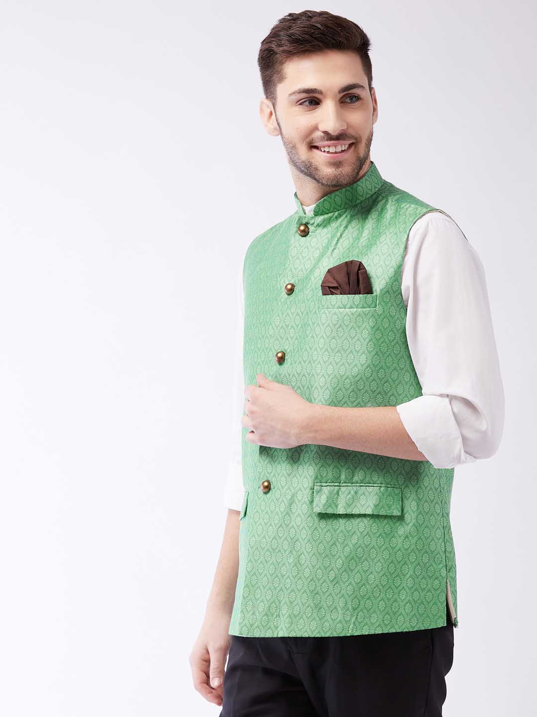 Men's Green Jacquard Nehru Jacket