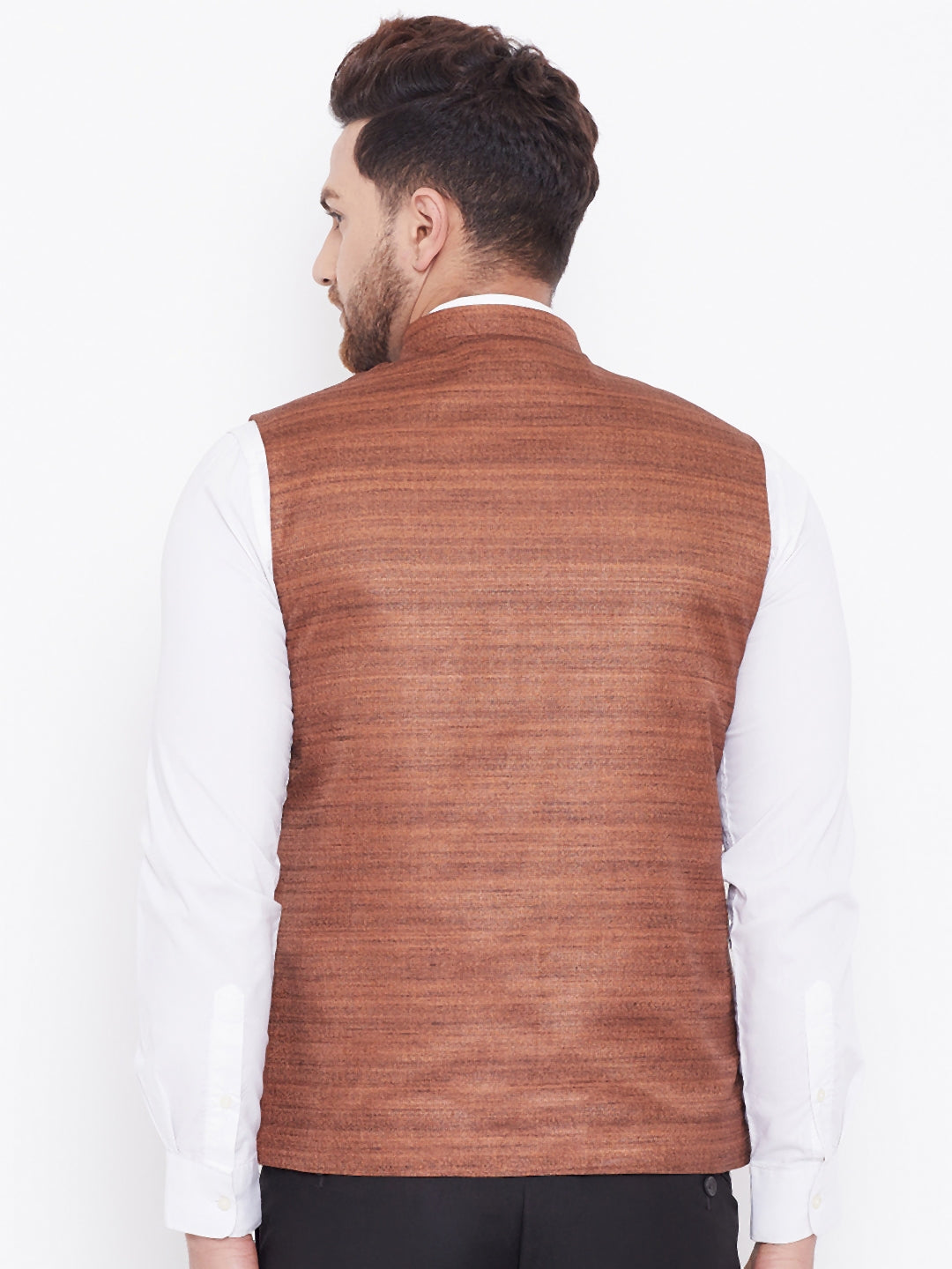 VASTRAMAY Men's Coffee Brown Silk Blend Nehru Jacket
