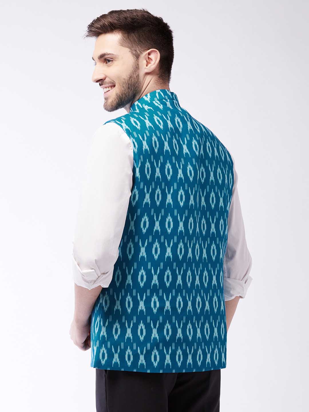 Men's Turquoise Cotton Nehru Jacket