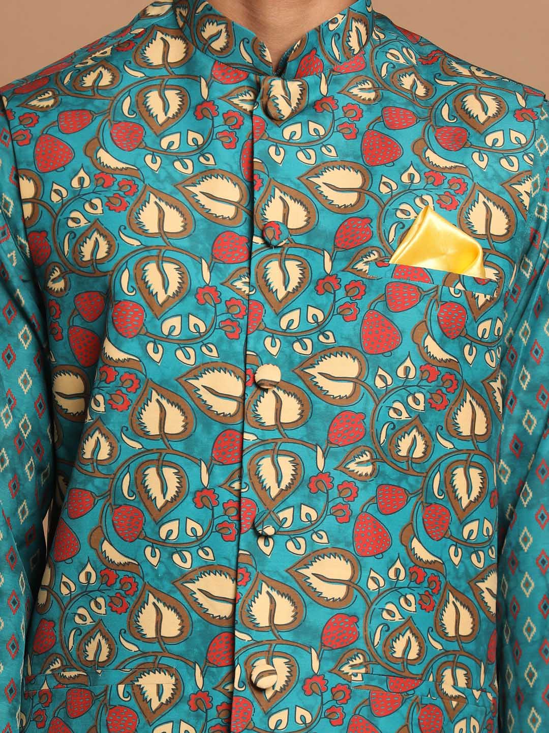 Men's Green Printed Nehru Jacket