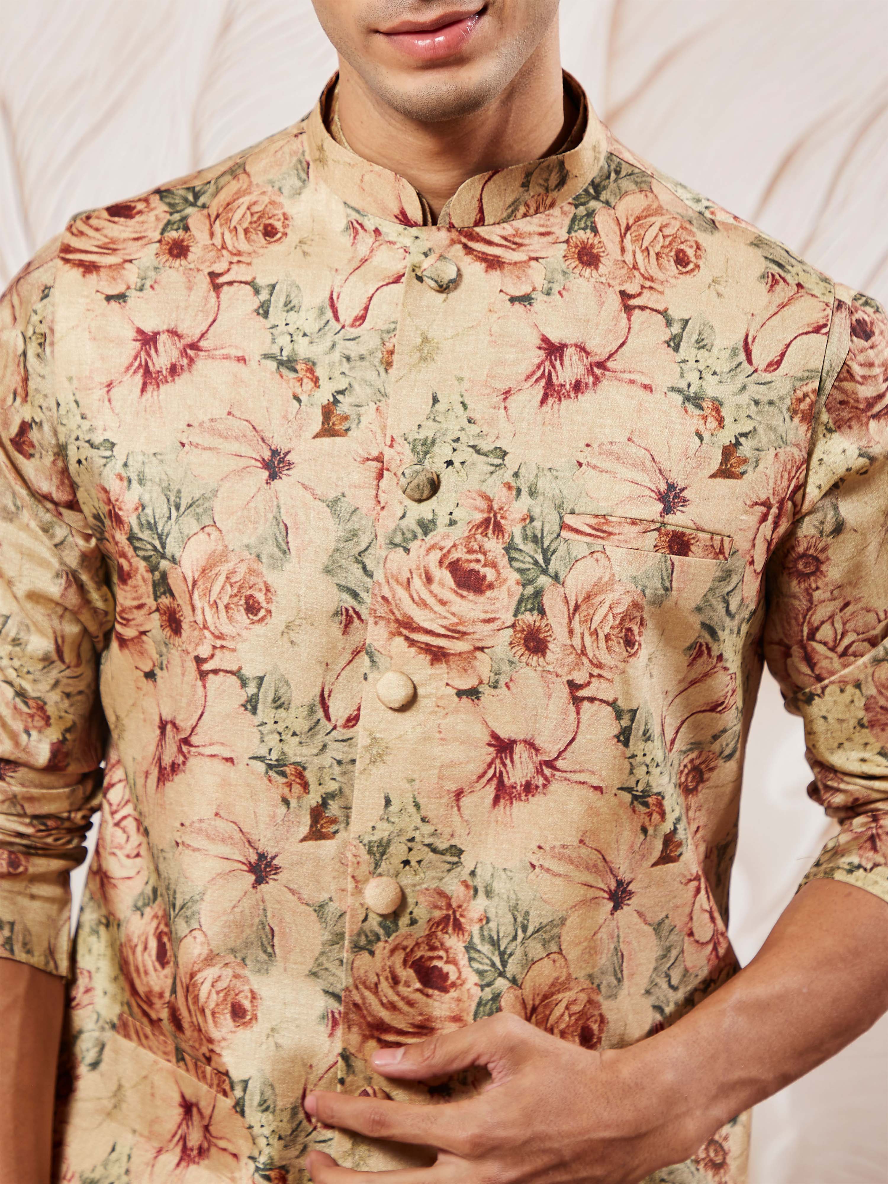 Men's Beige Printed Jacket