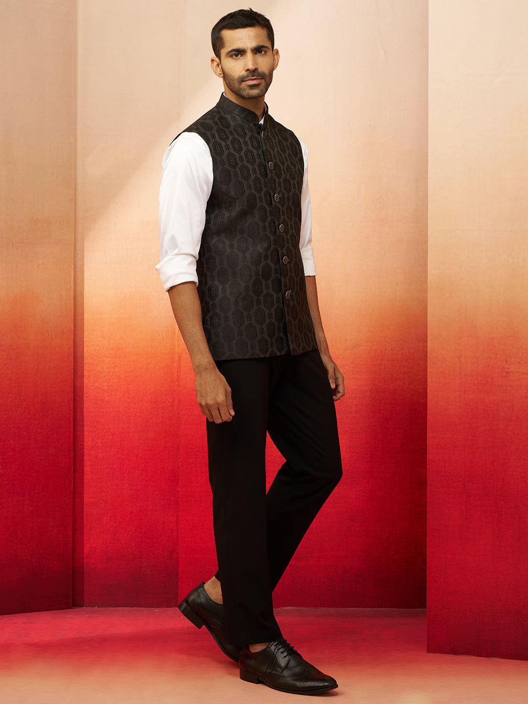 Vastramay Men Black Silk Nehru Jacket