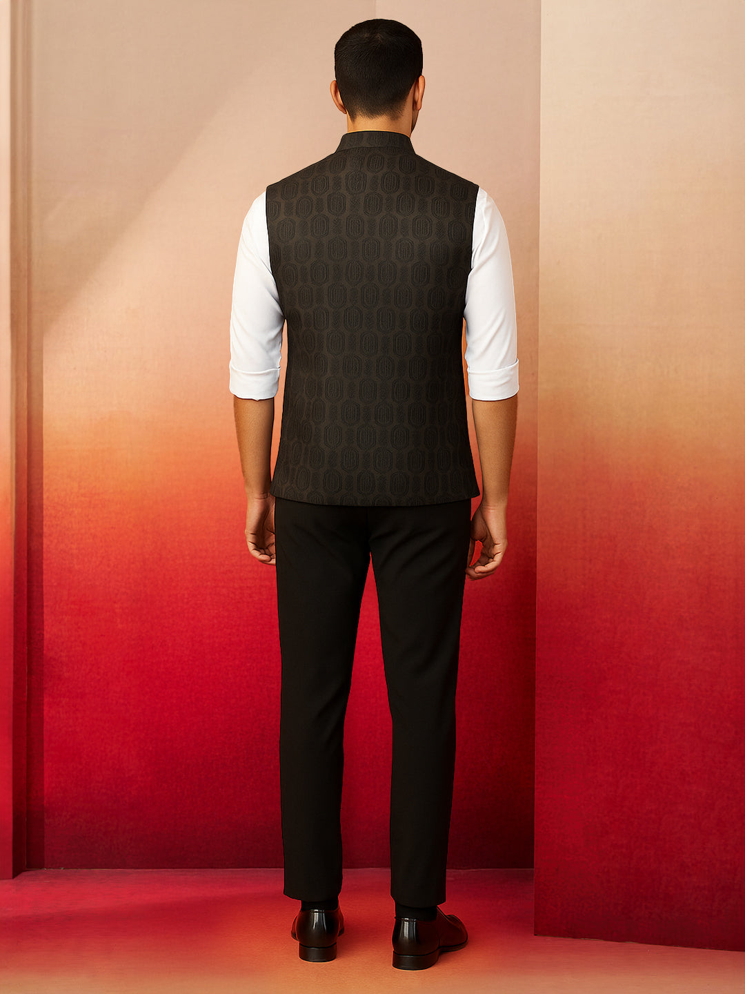 Vastramay Men Black Silk Nehru Jacket