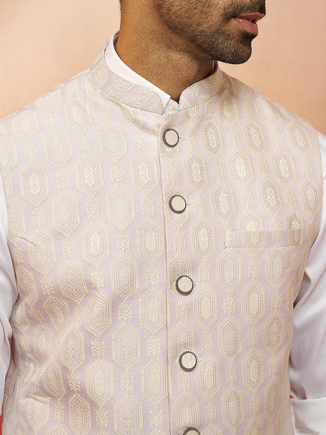 Men Purple Silk Nehru Jacket