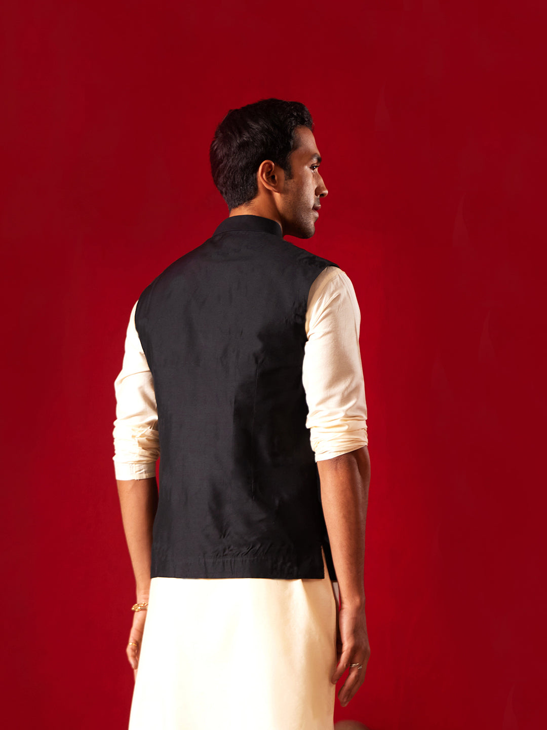 Men's Black Leaf Motif Embellished Jacket