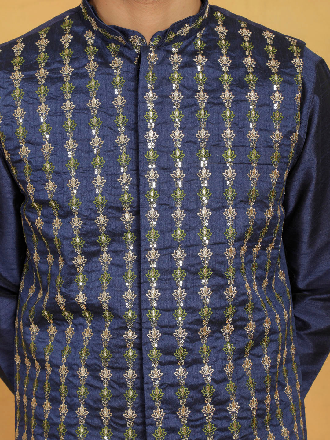 Men's Navy Blue Dupion Silk Nehru Jacket