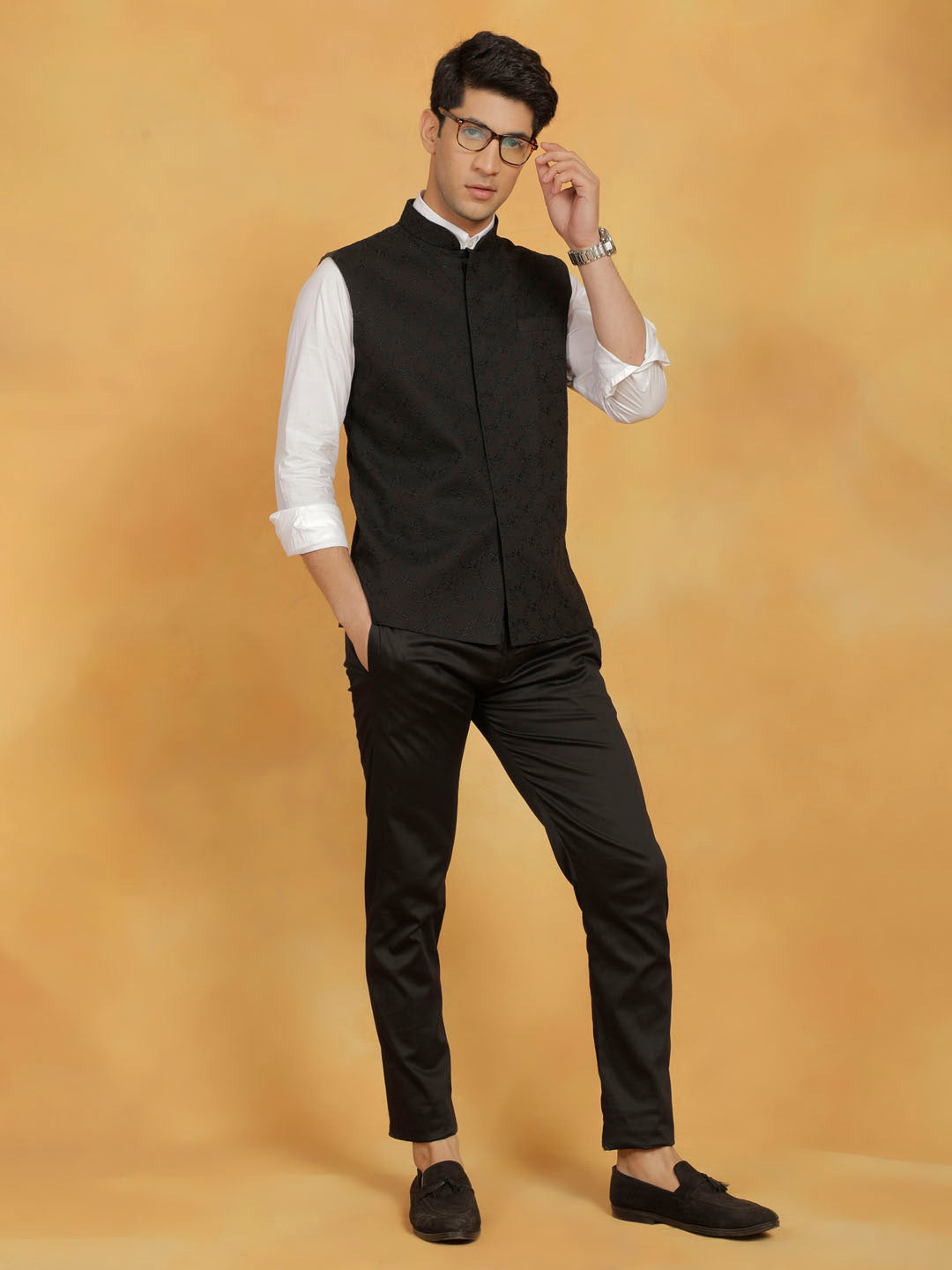 Men's Black Cotton Nehru Jacket