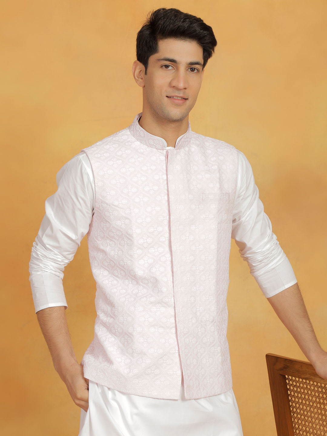 Men's Pink Cotton Nehru Jacket