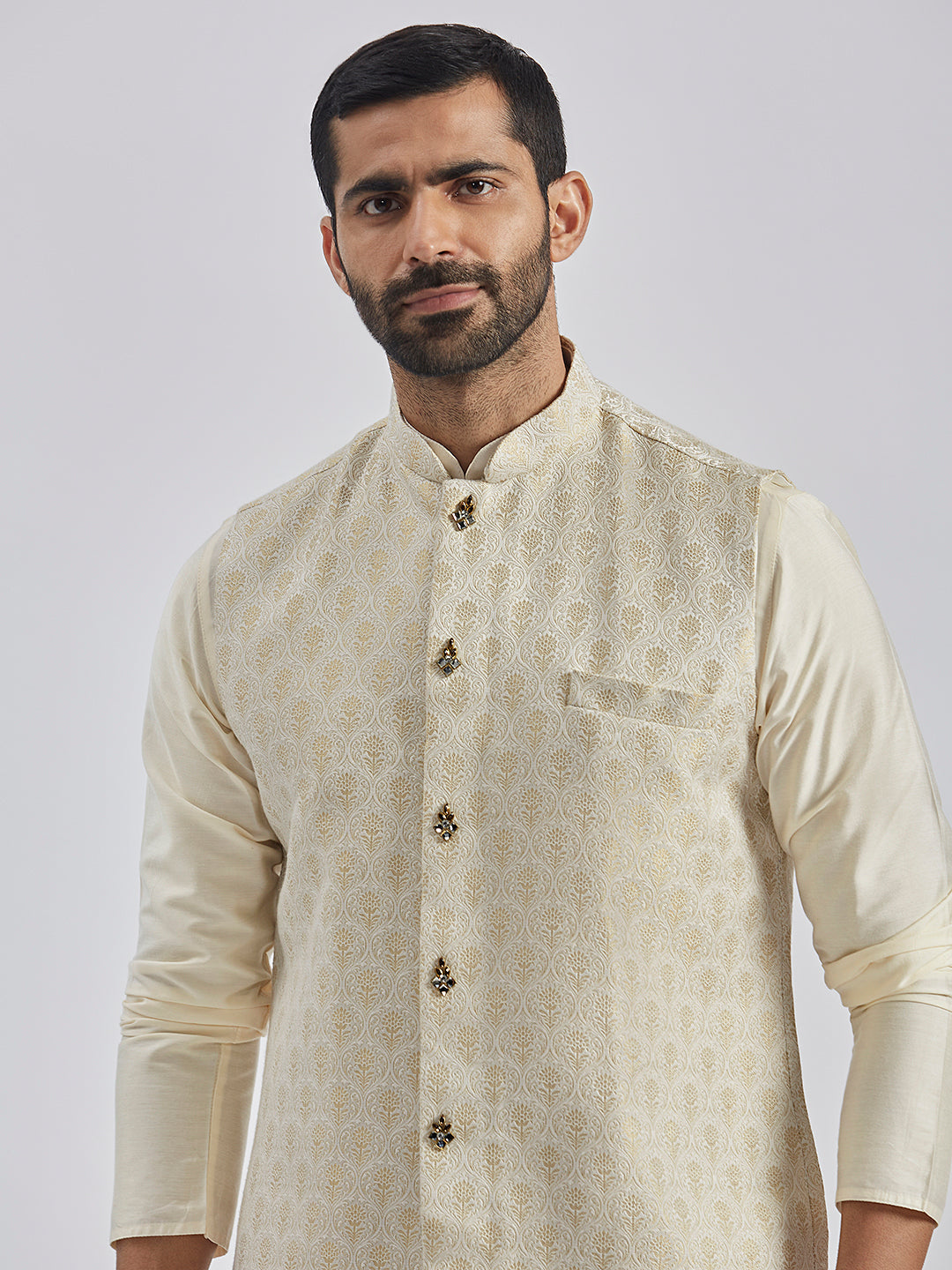 Men's Gold Viscose Nehru Jacket
