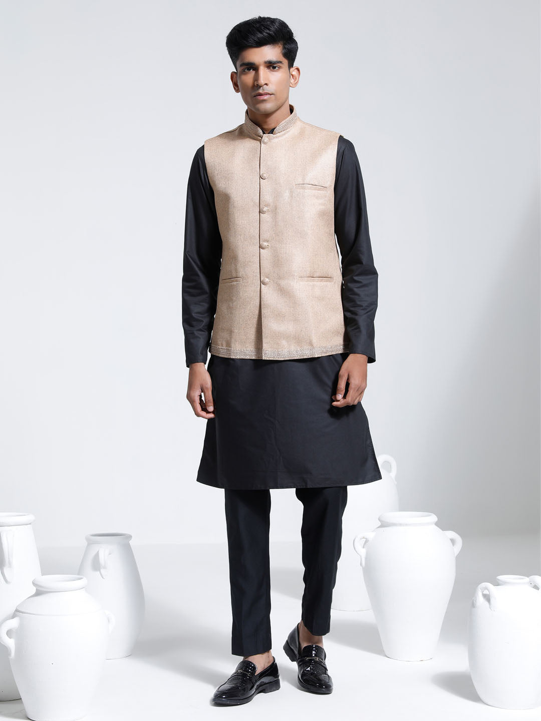 Men's Beige Jute Nehru Jacket