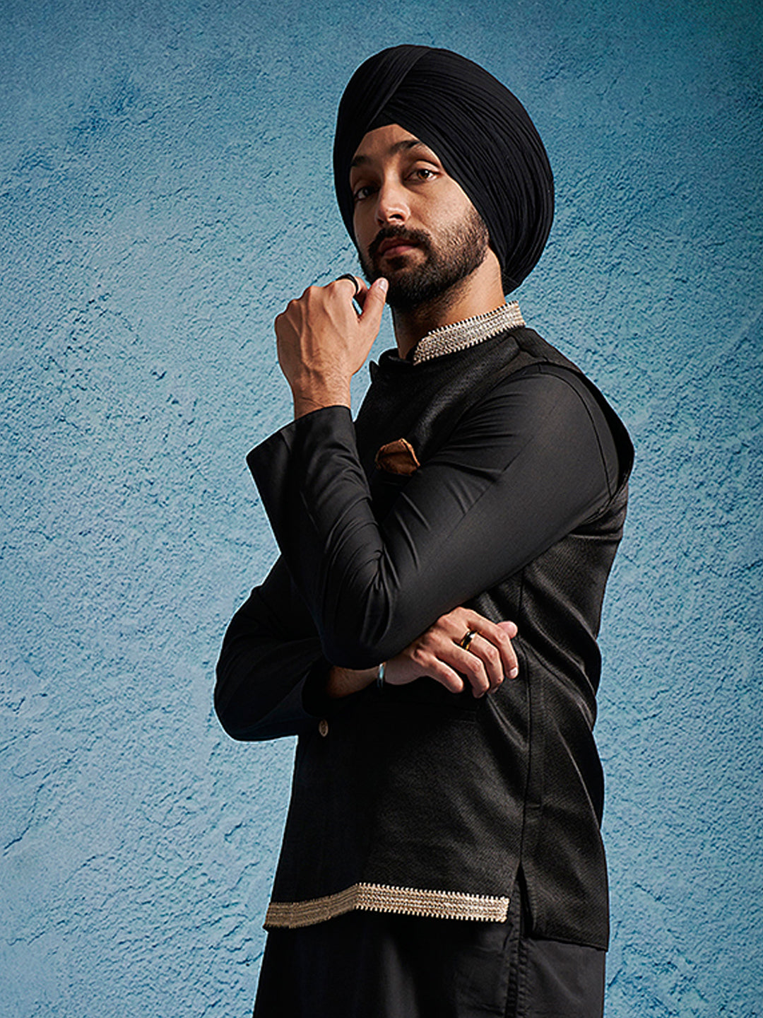 Men's Black Jute Nehru Jacket