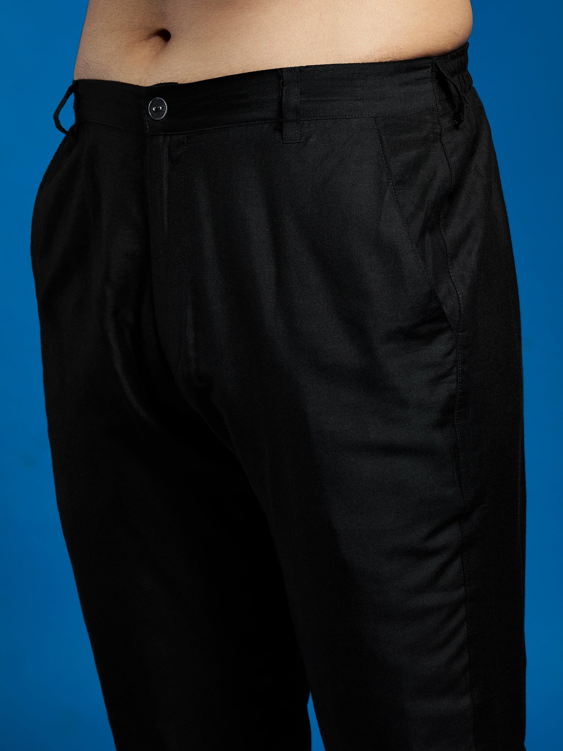 Men's Black Viscose Jacket,Kurta And Pyjama Set.