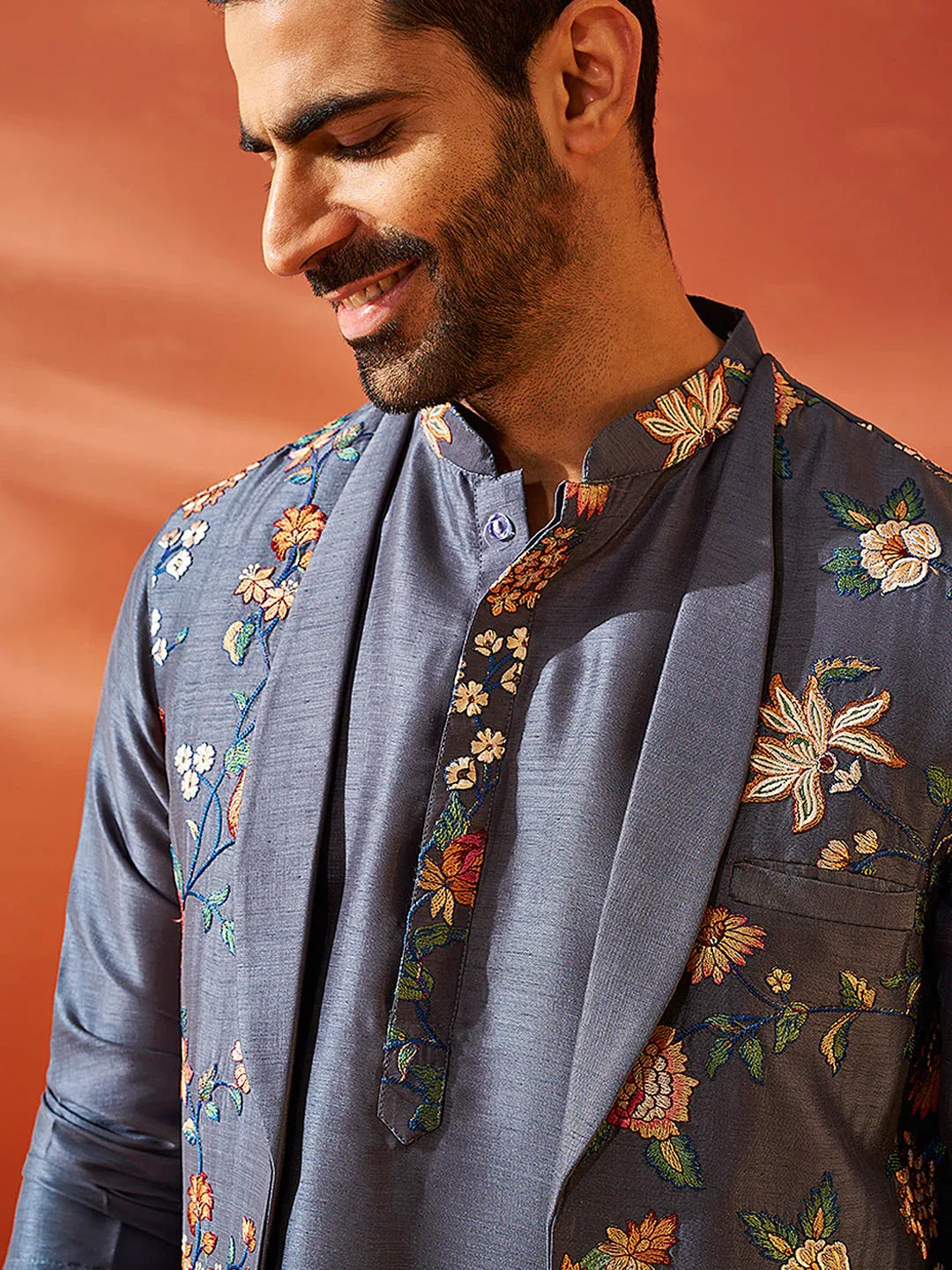 Men’S Grey Nehru Jacket