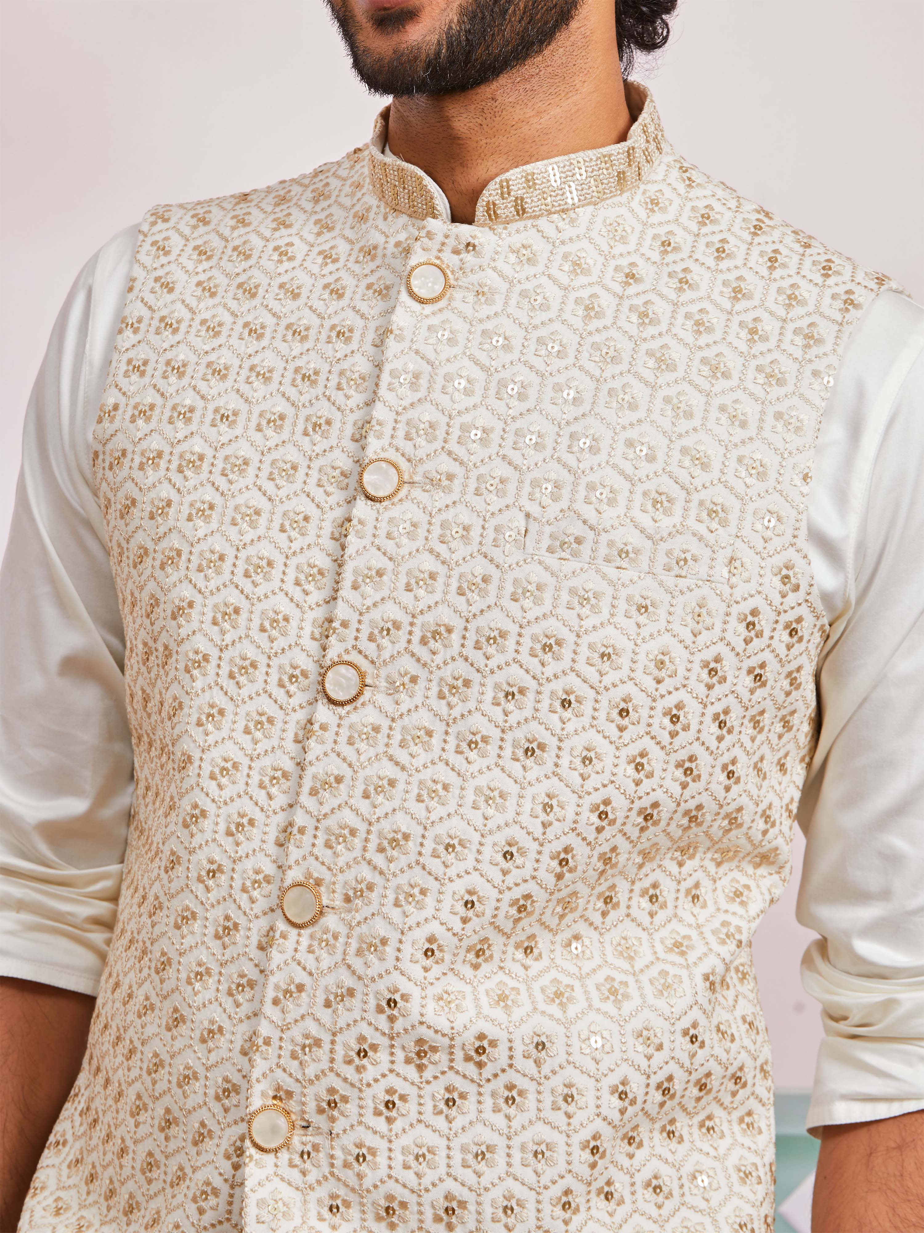 Men's Off White - Nehru Jacket