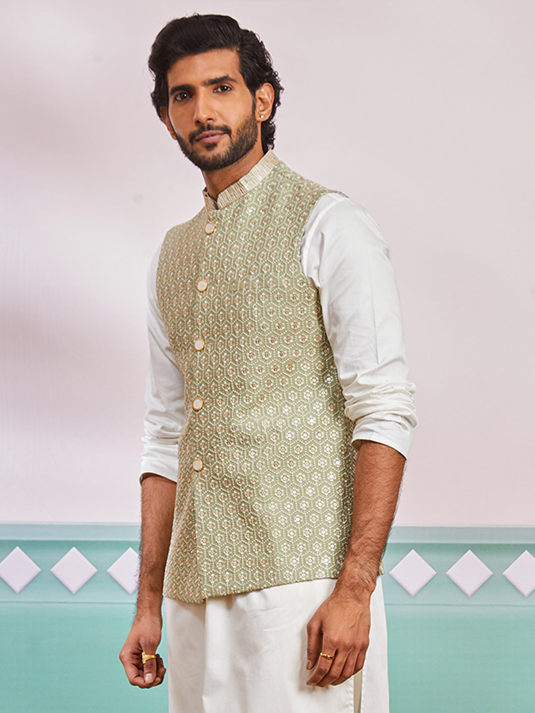 Men's Pista Green - Nehru Jacket