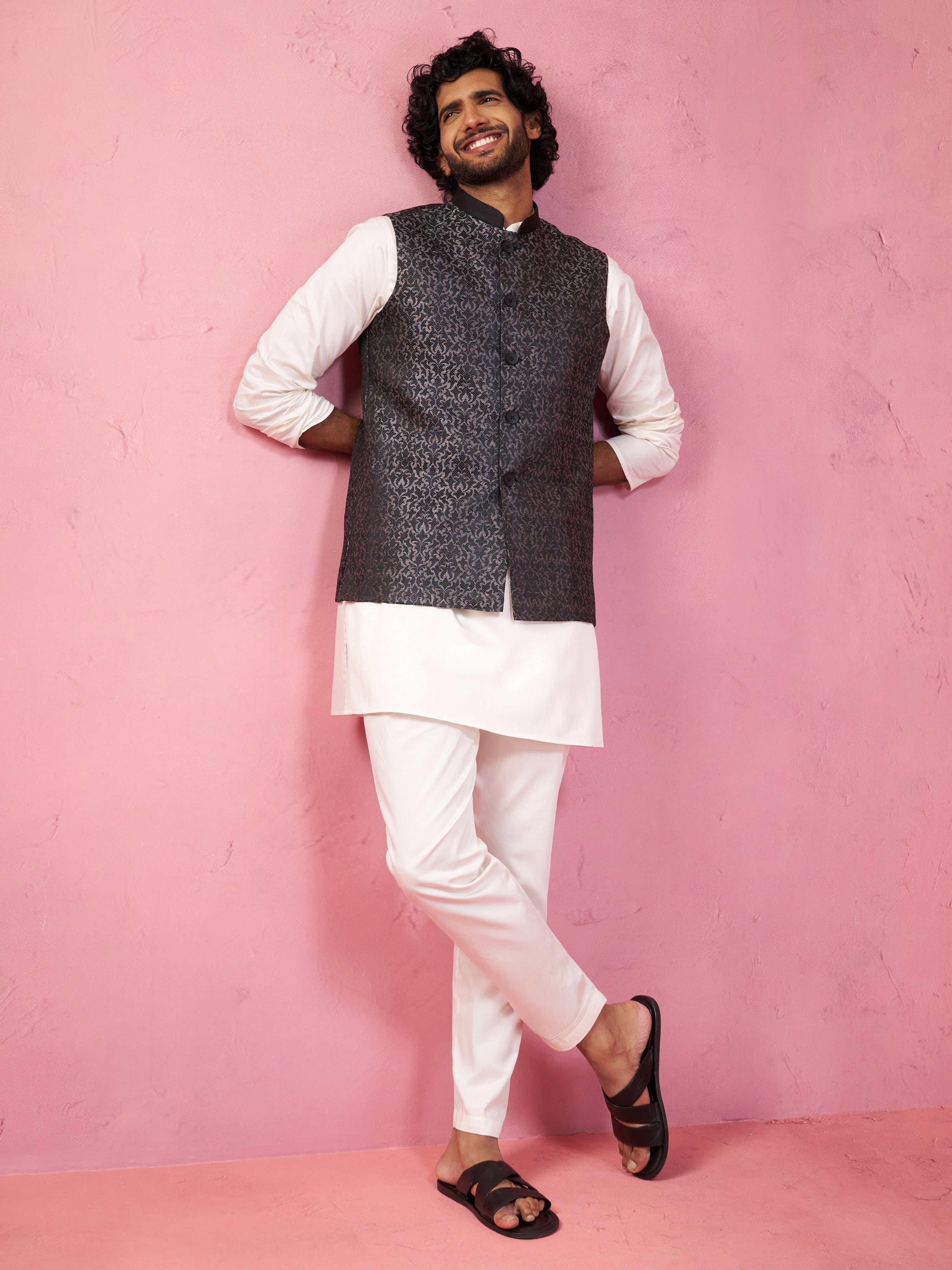 Men's Grey Imported Suiting Nehru Jacket