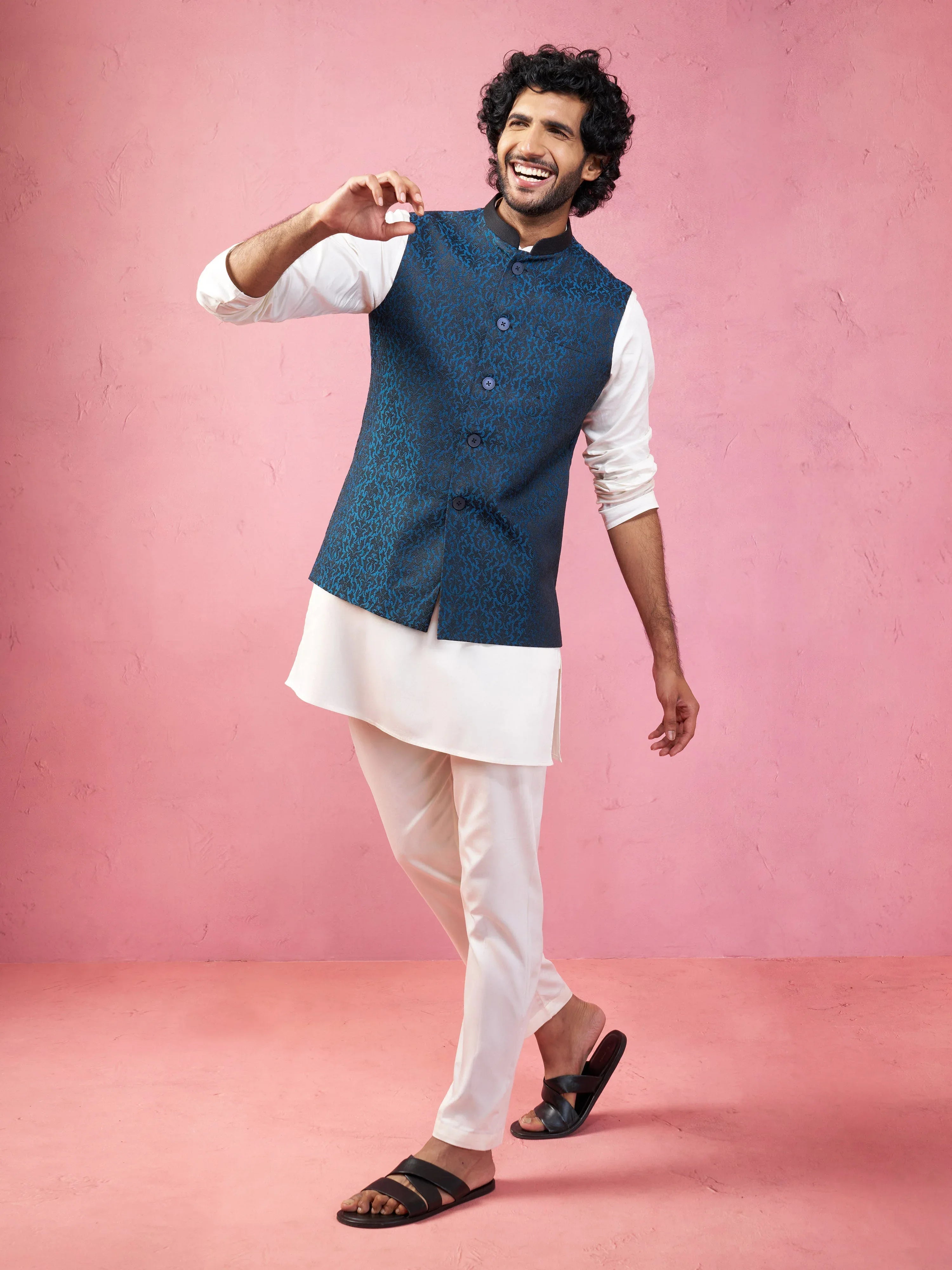 Men's Turquoise Imported Suiting Nehru Jacket