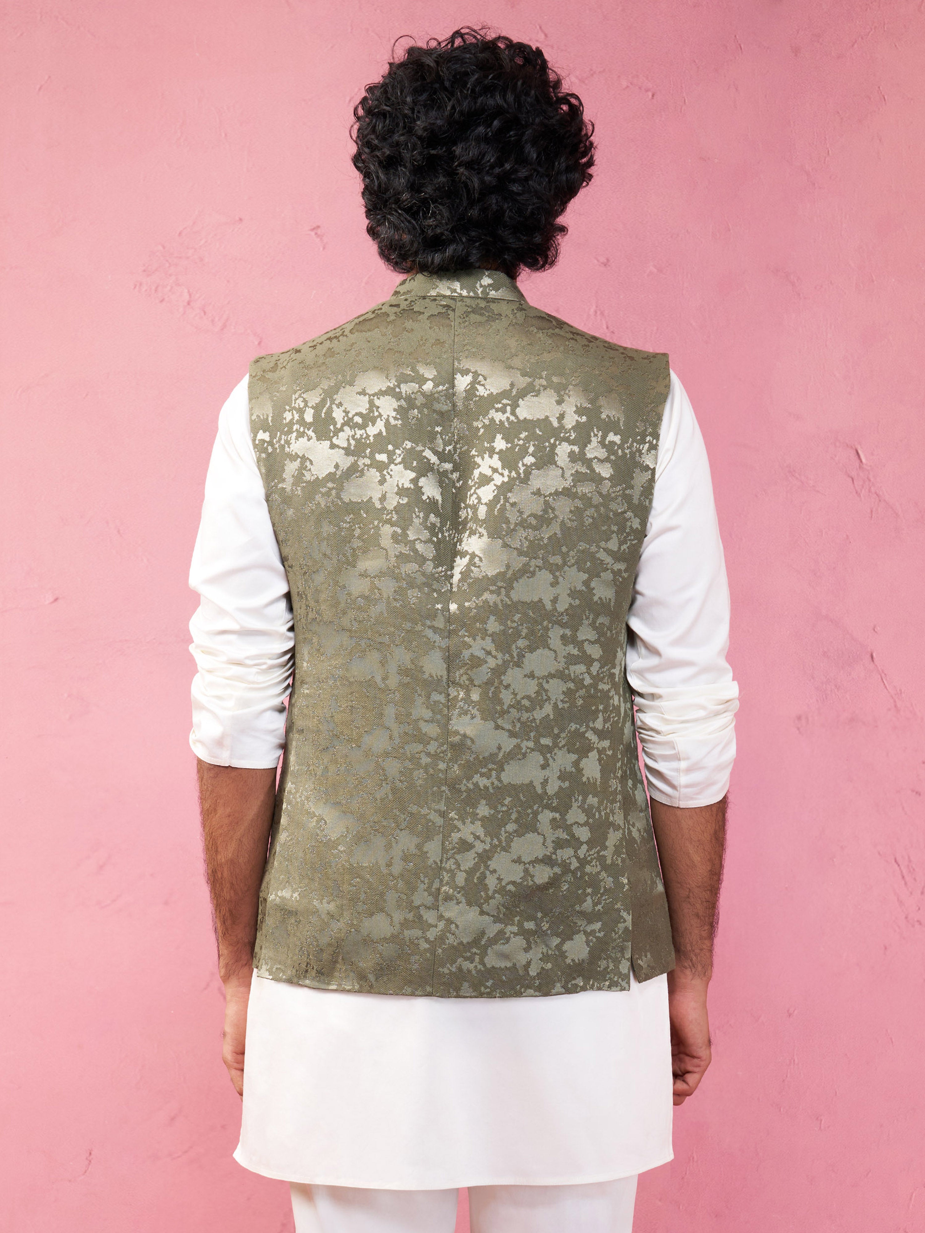 Men's Mehendi Green Monty Jacquard Nehru Jacket