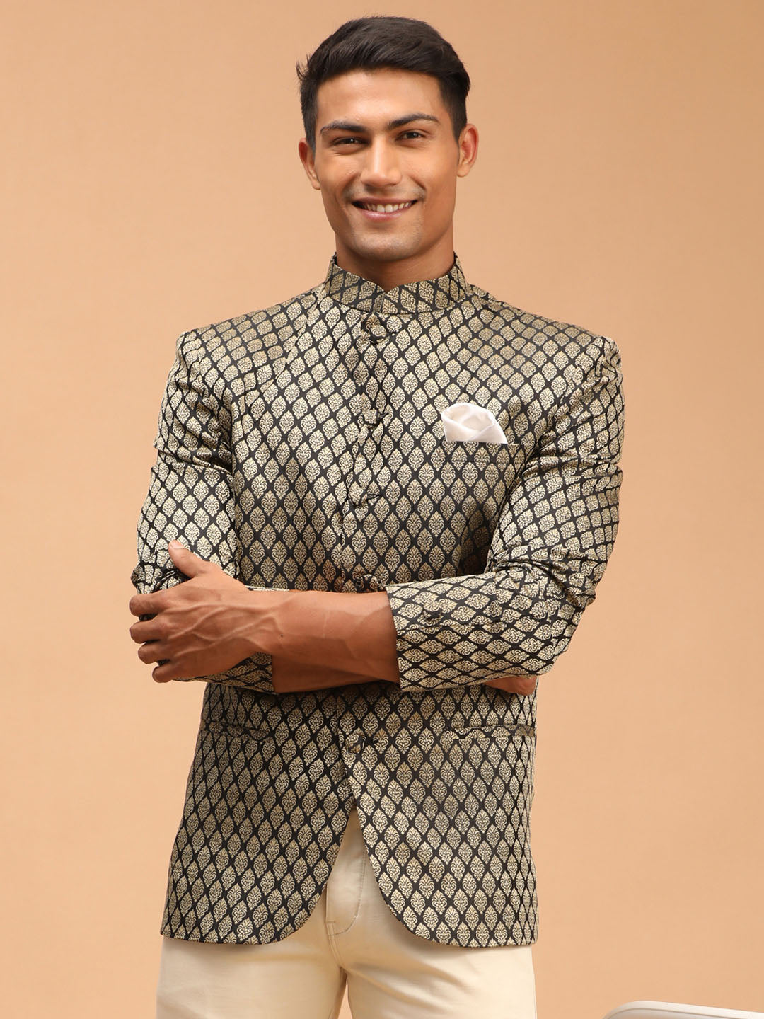 Men's Black Woven Jodhpuri