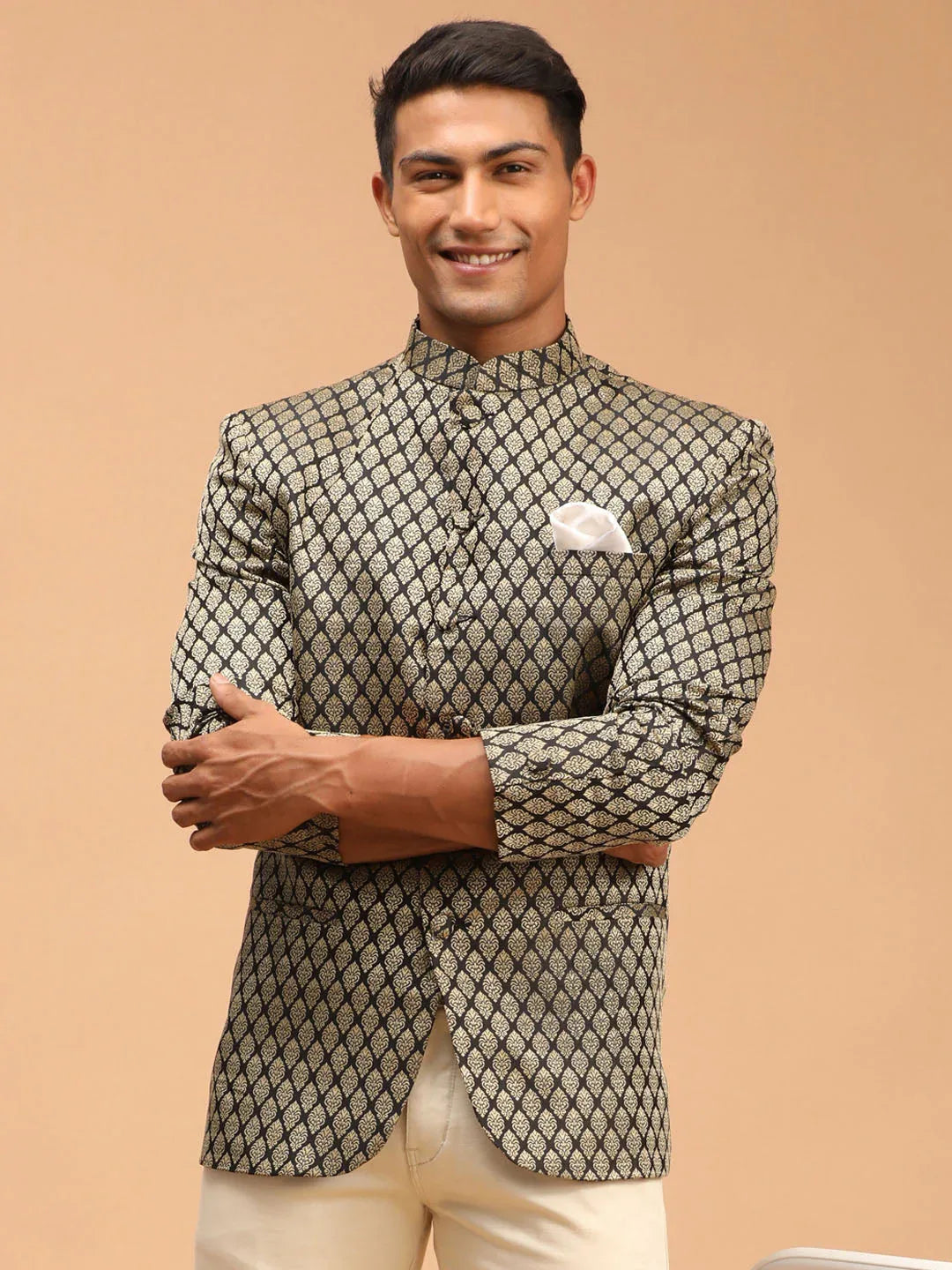 Men's Black Woven Jodhpuri