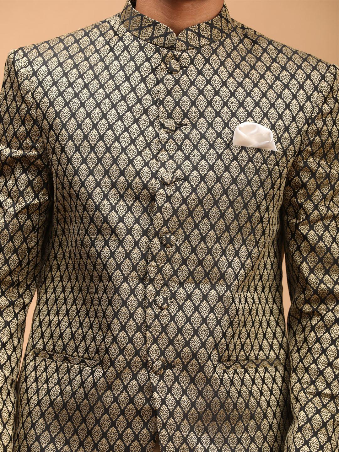 Men's Black Woven Jodhpuri