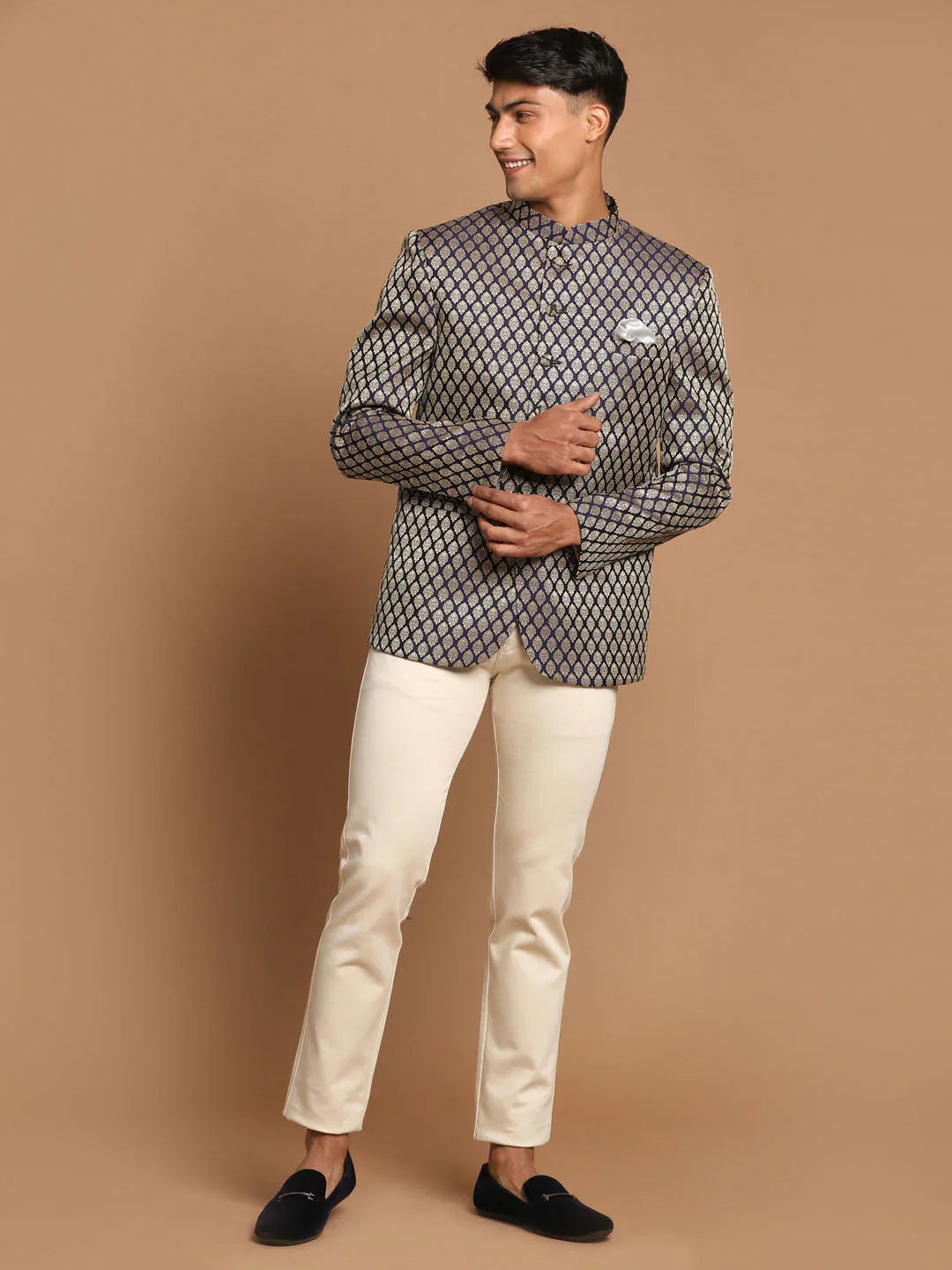 Men's Navy Blue Silk Blend Ethnic Jodhpuri