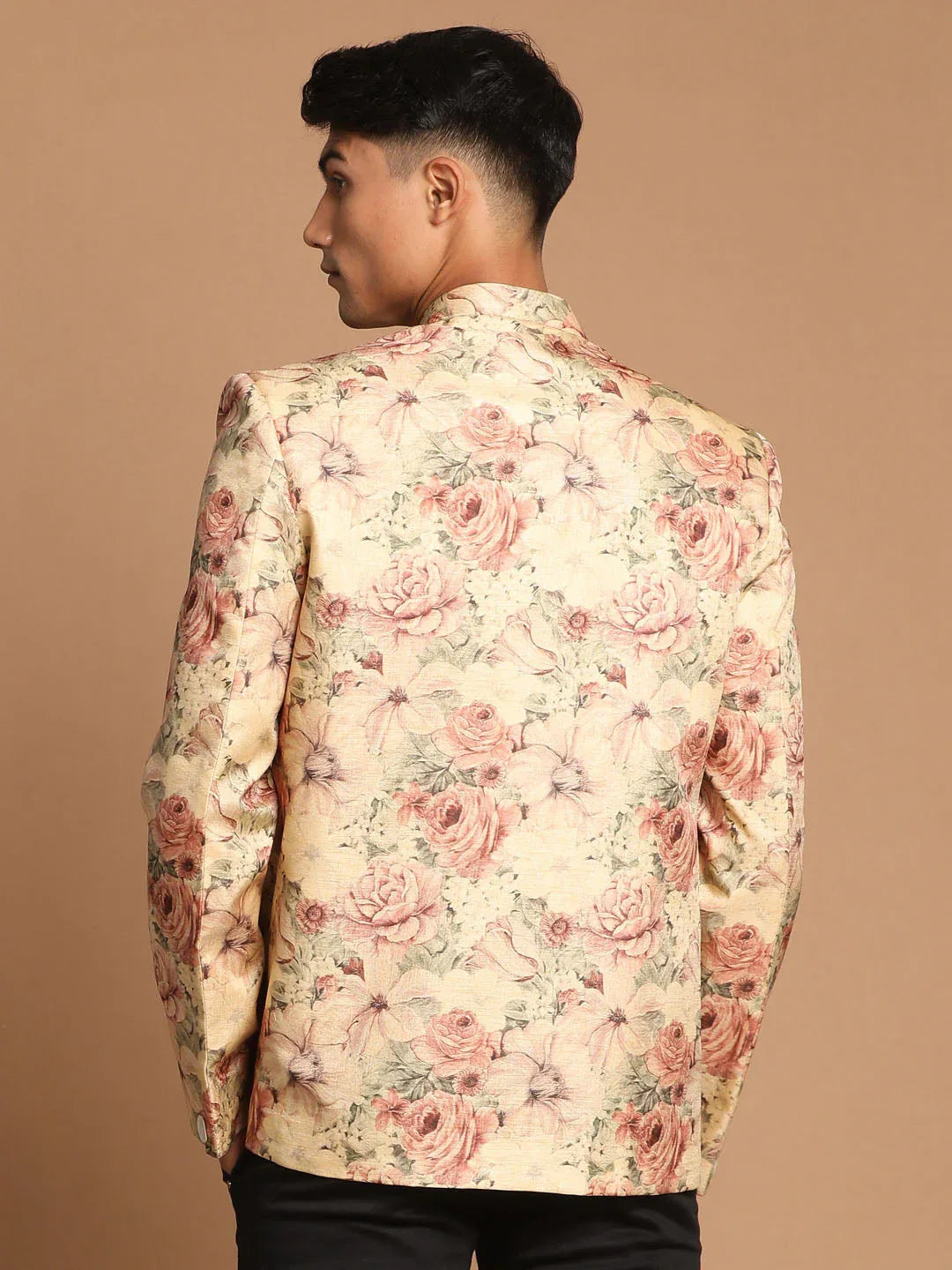Men's Beige Printed Jodhpuri