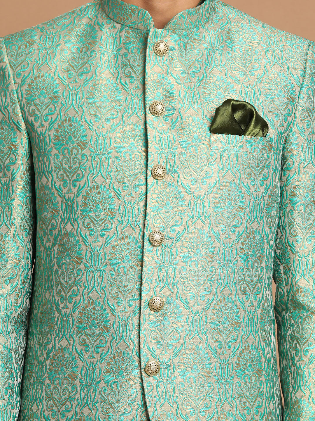 Men's Green Woven Jodhpuri