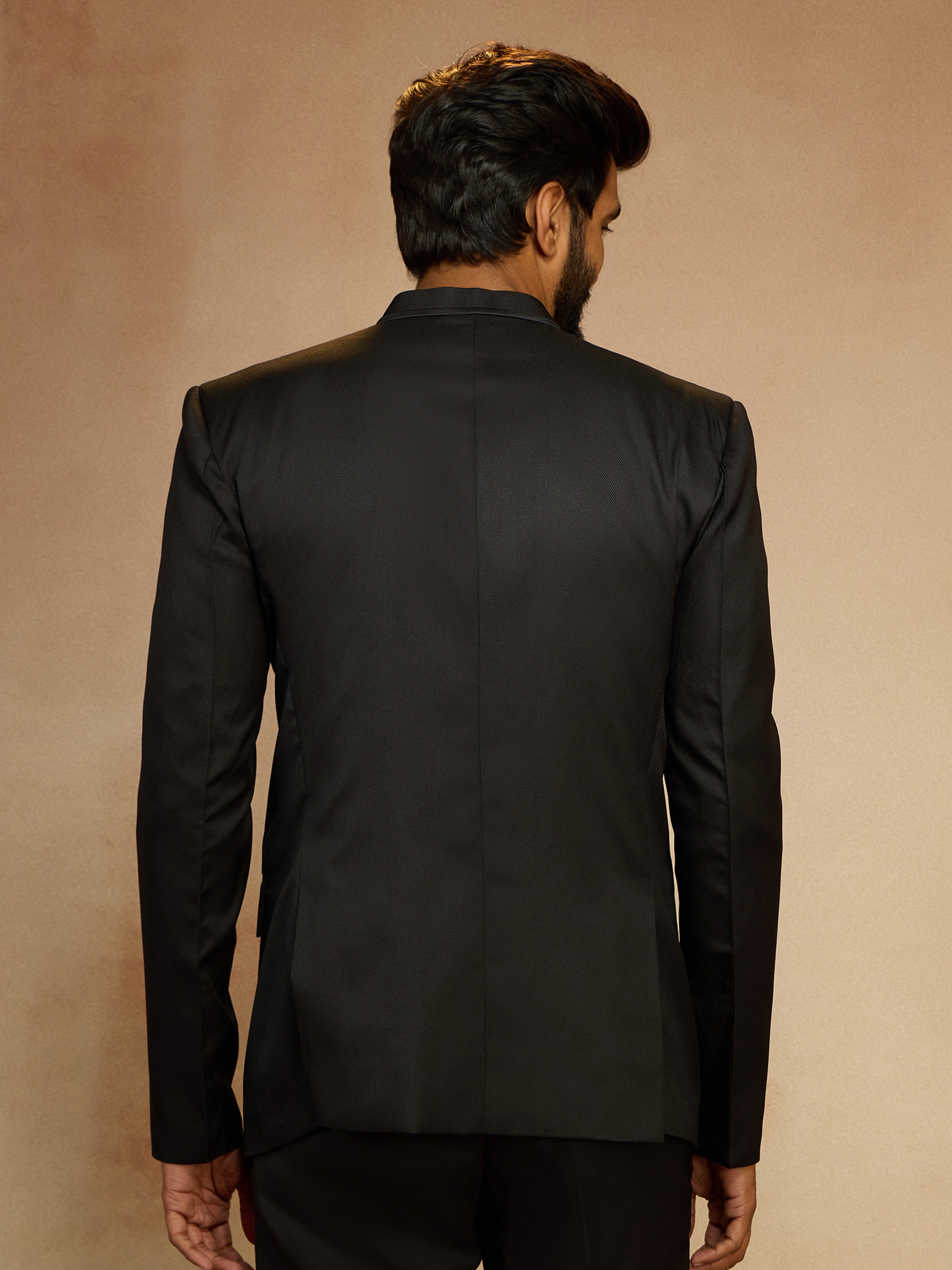 Men's Black Jute Solid Slim Fit Full Sleeve Jodhpuri