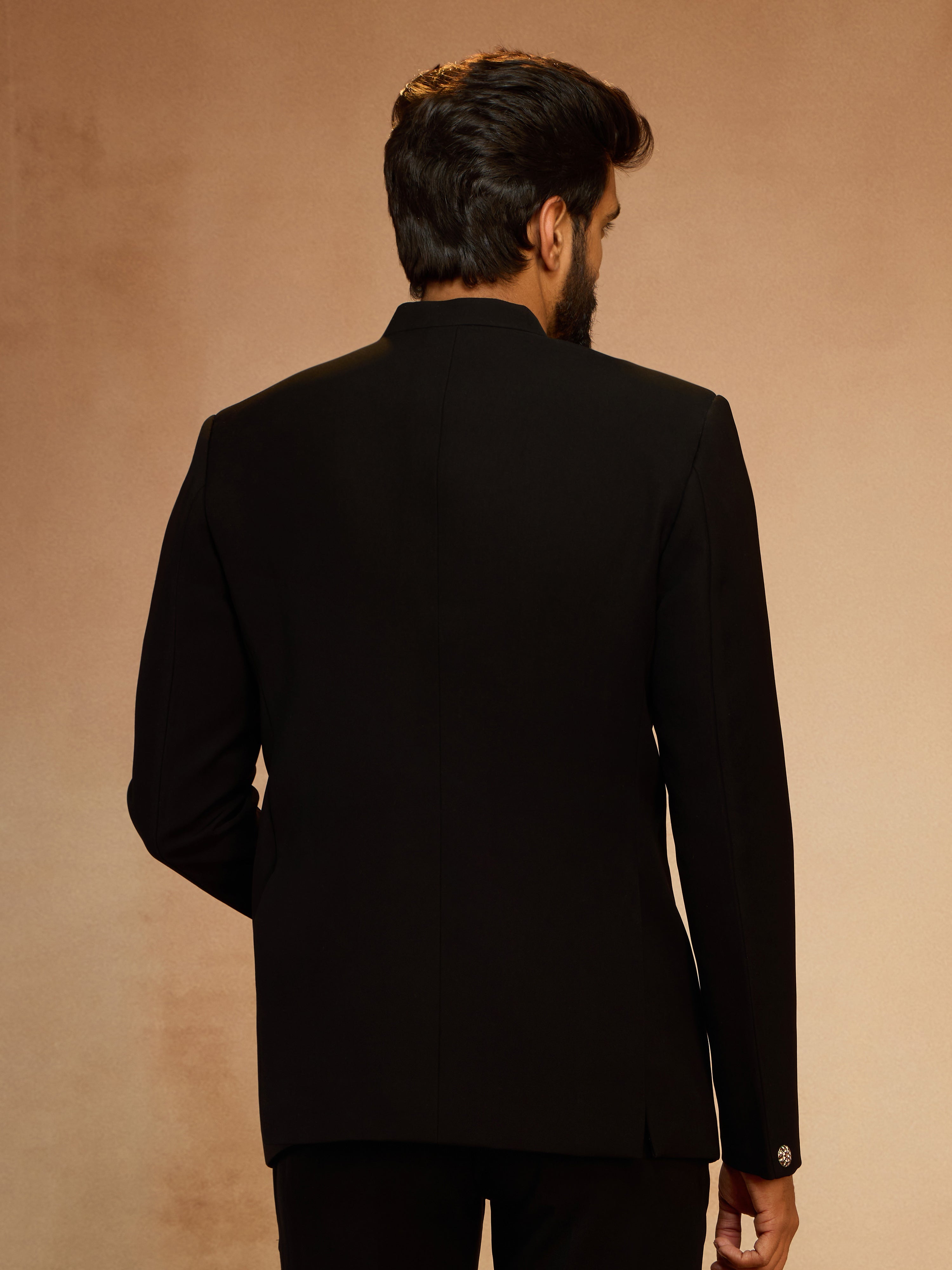 Men's Black Solid Imported Suiting Jodhpuri Suit