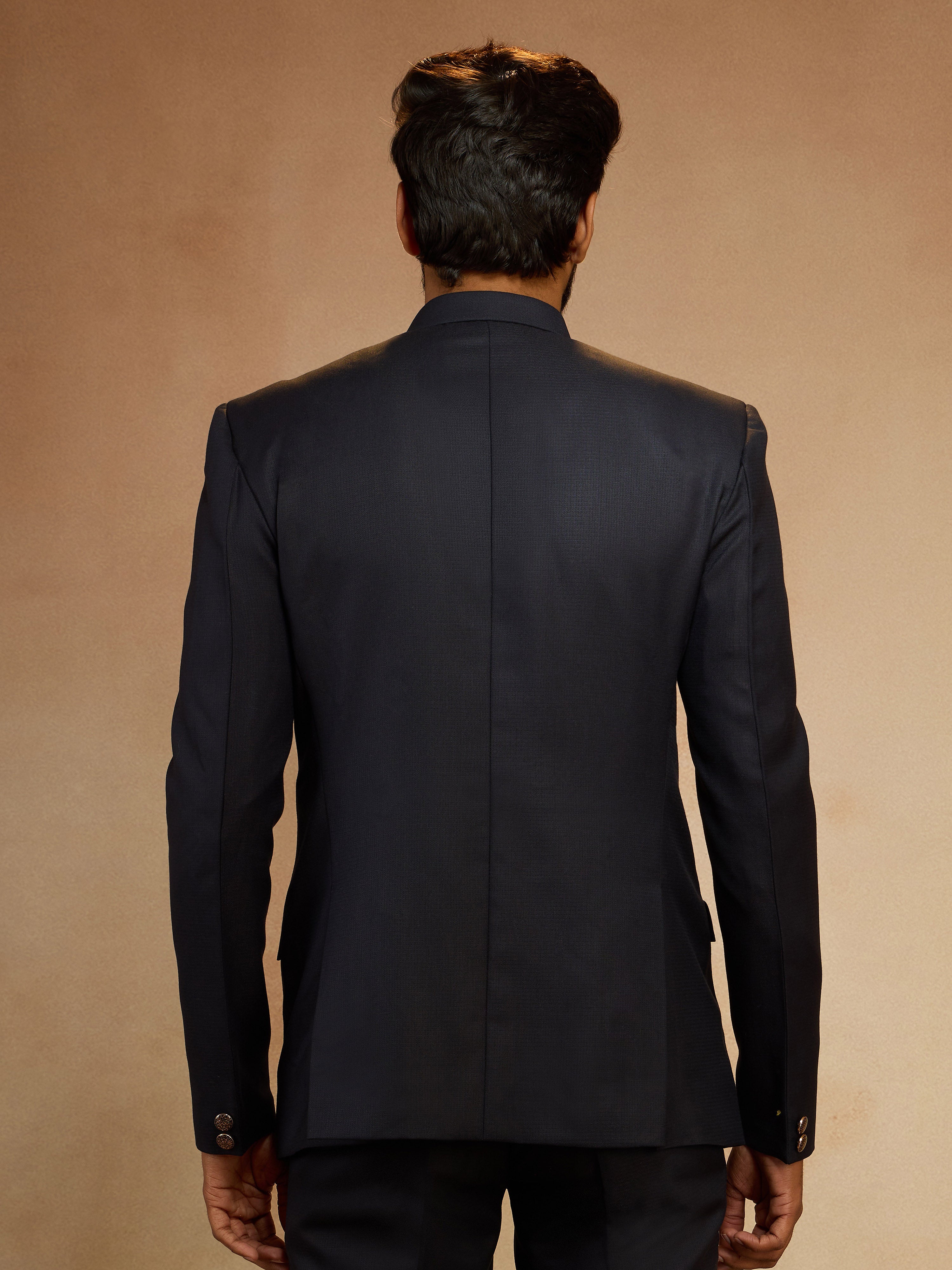 Men's Navy Blue Zardozi Sequin Embroidered Imported Suiting Lycra Jodhpuri